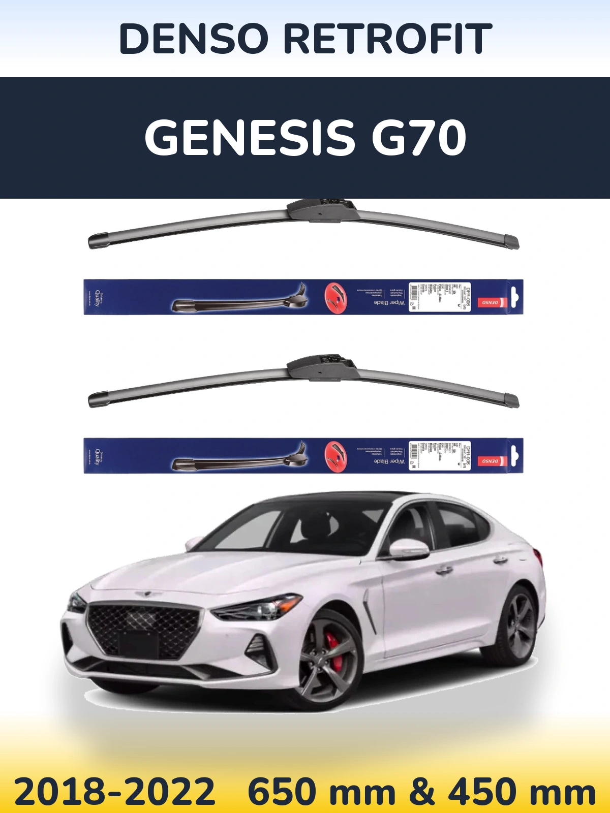 Front wiper blade set Denso Retrofit 650 & 450 mm for Genesis G70 2018-2022