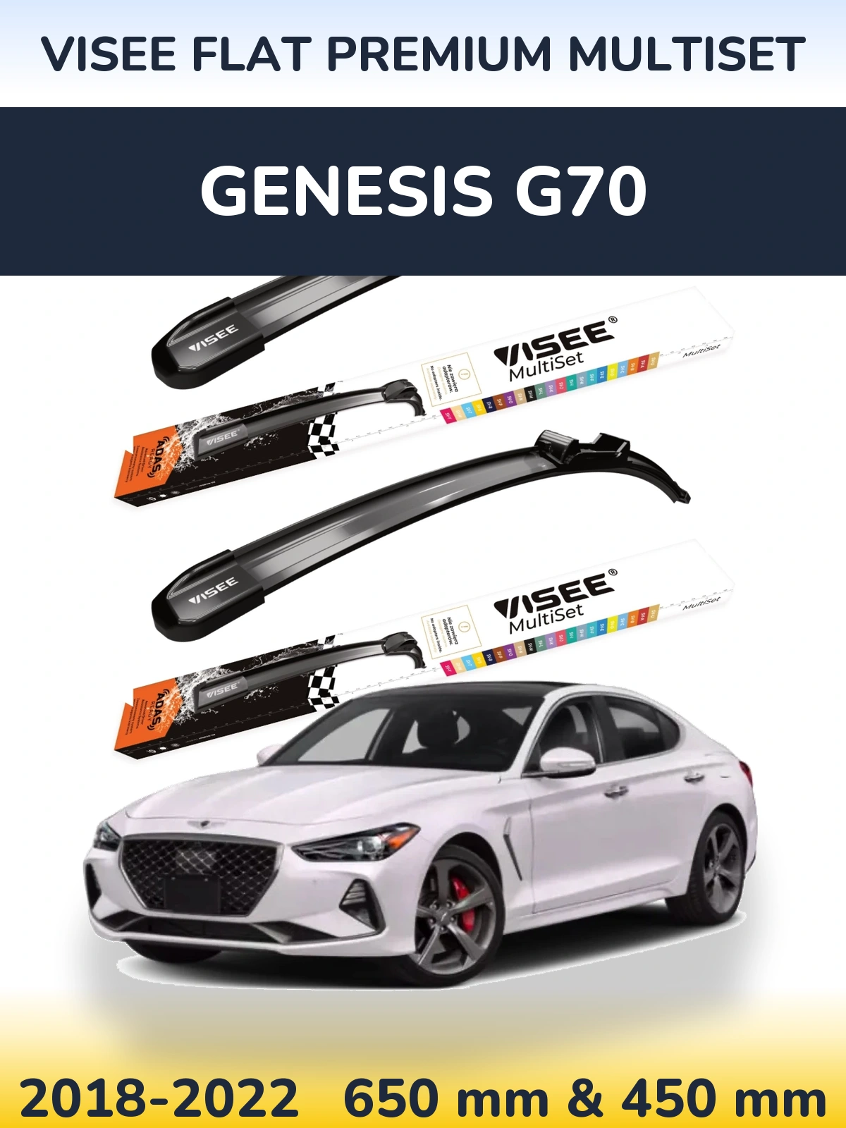 Front wiper blade set VISEE FLAT PREMIUM MultiSet 650 & 450 mm for Genesis G70 2018-2022