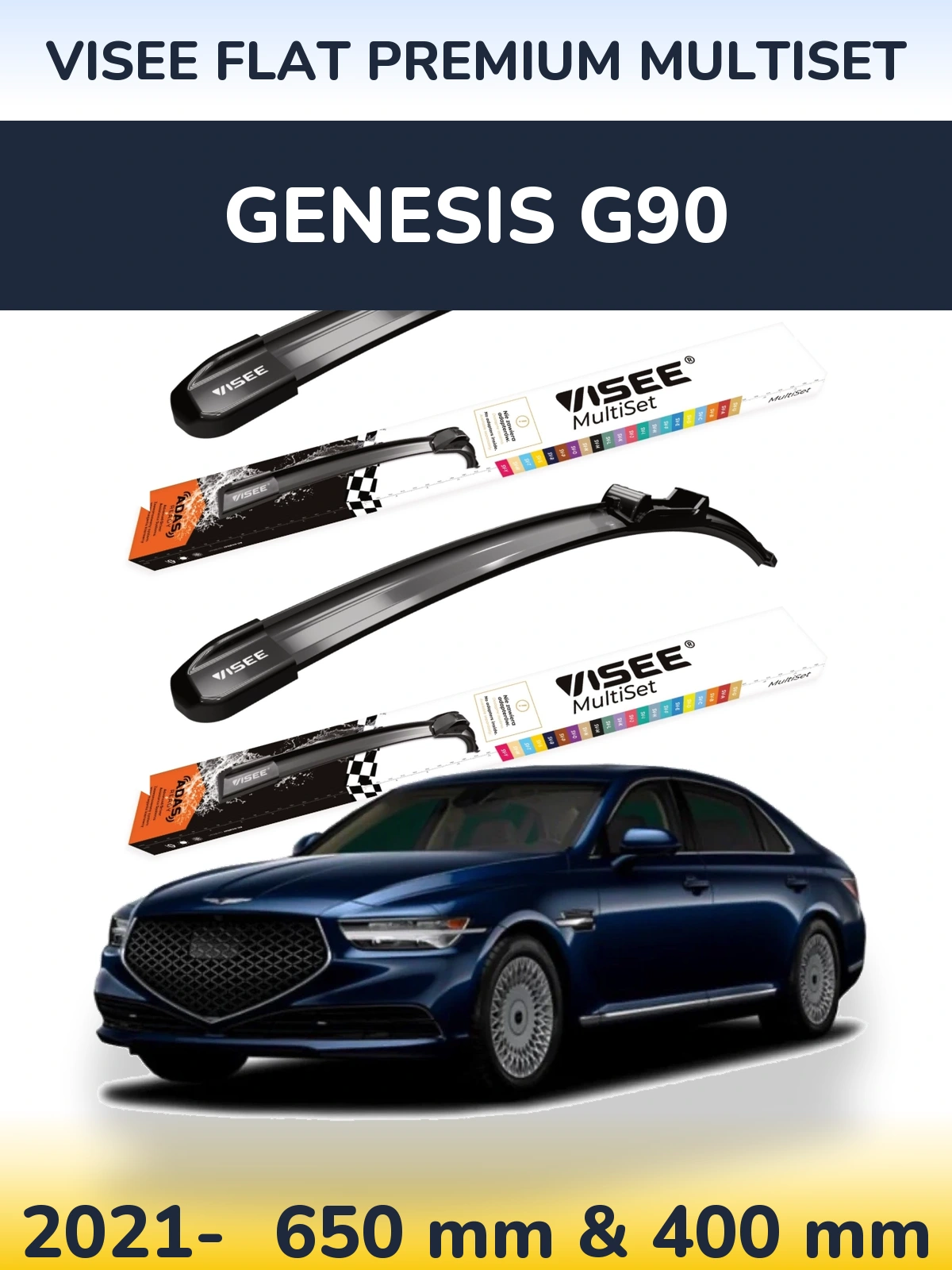 Front wiper blade set VISEE FLAT PREMIUM MultiSet 650 & 400 mm for Genesis G90 2021-2026