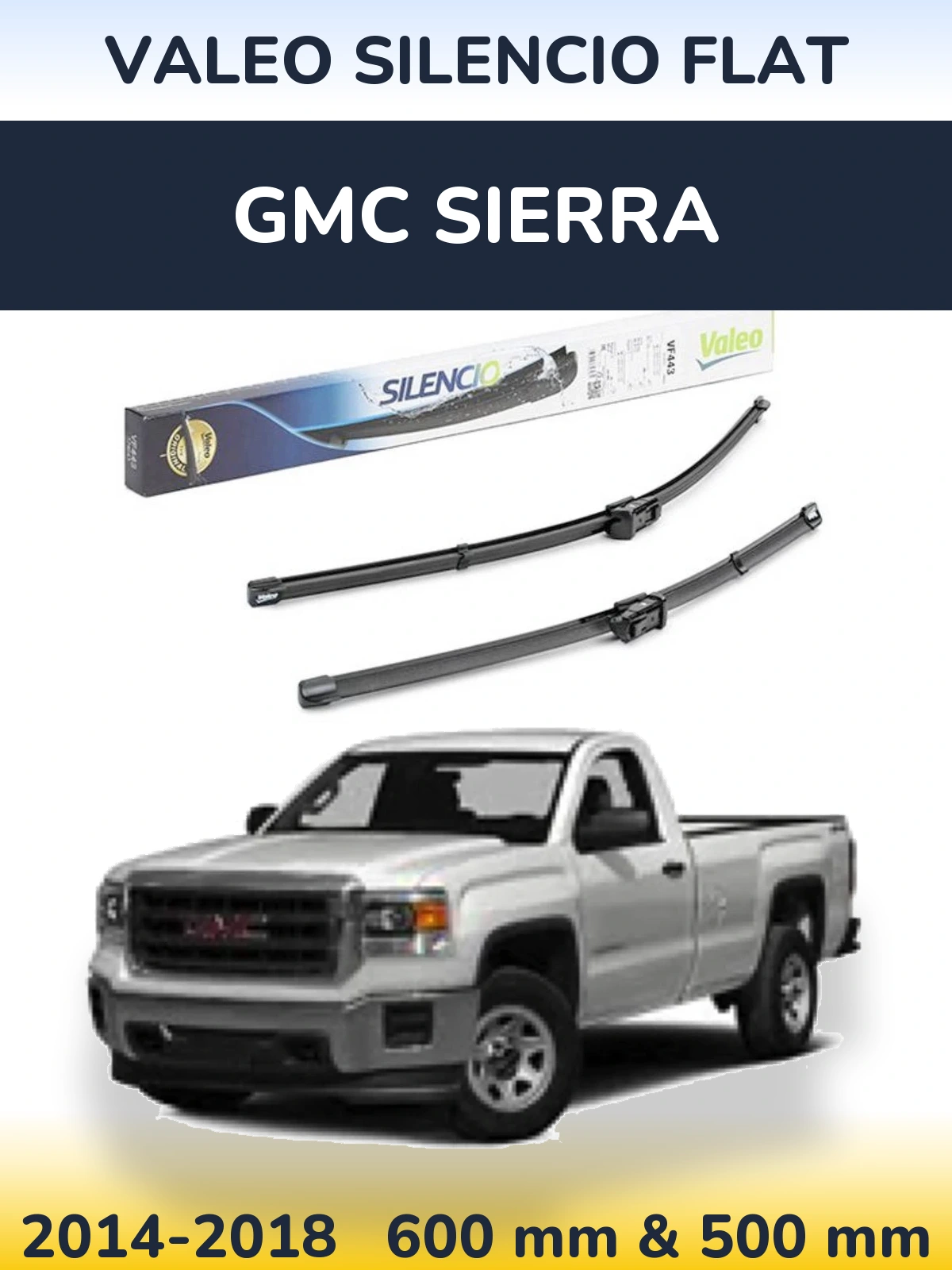 Front wiper blade set Valeo Silencio Flat 600 & 500 mm for GMC Sierra 2014-2018