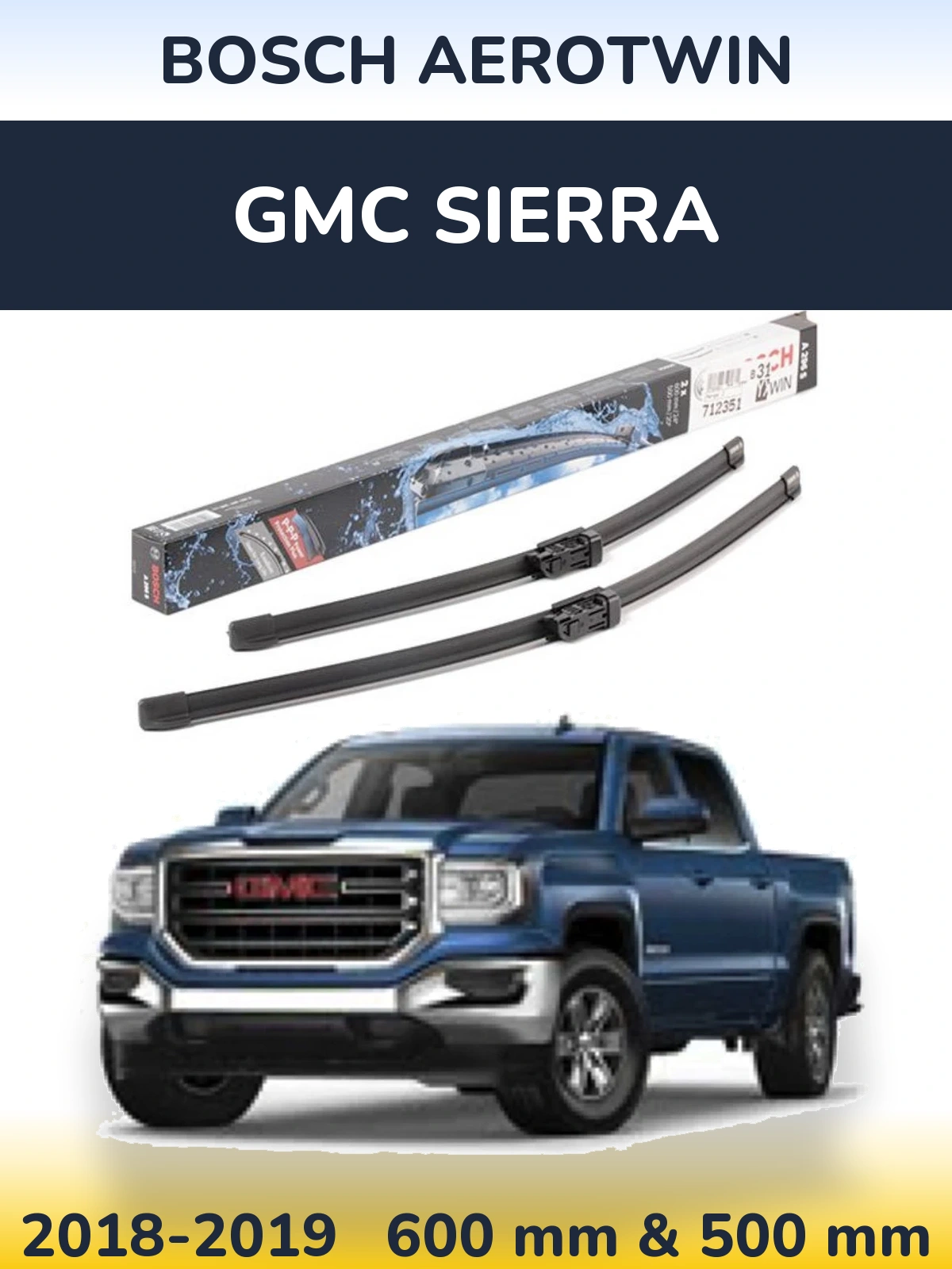 Front wiper blade set BOSCH AeroTwin 600 & 500 mm for GMC Sierra 2018-2019