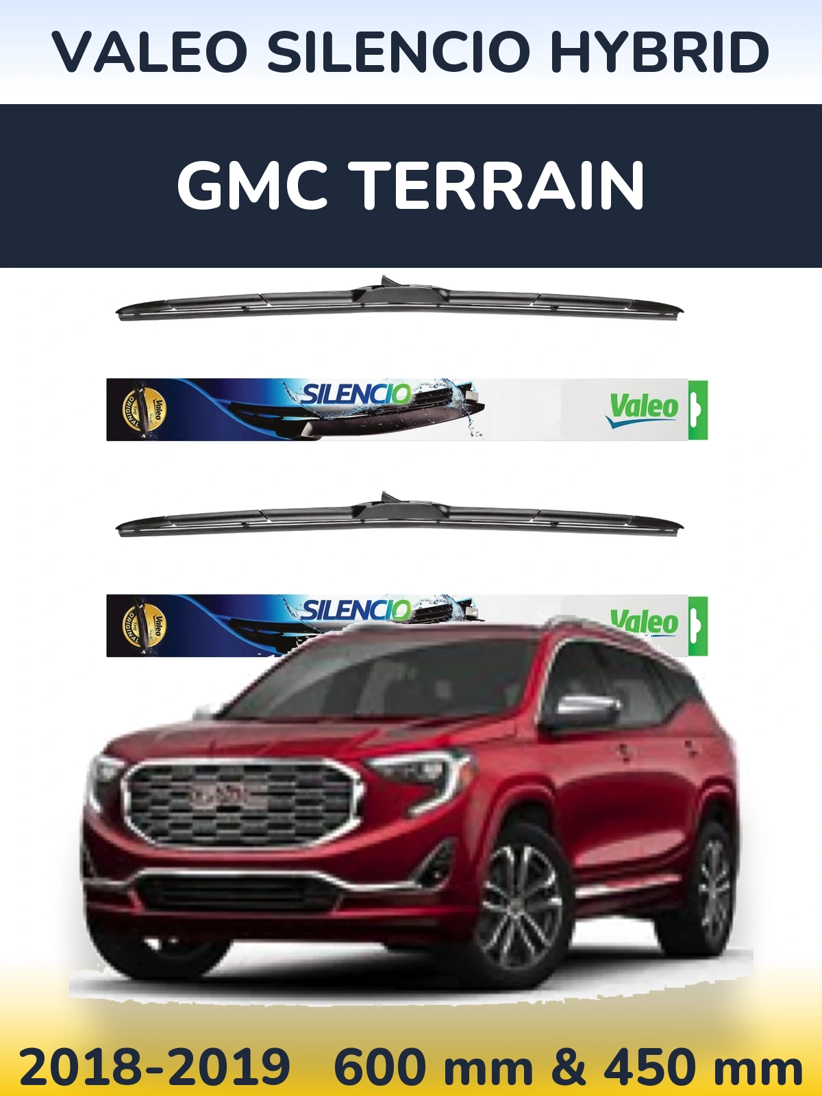Front wiper blade set Valeo Silencio Hybrid 600 & 450 mm for GMC Terrain 2018-2019