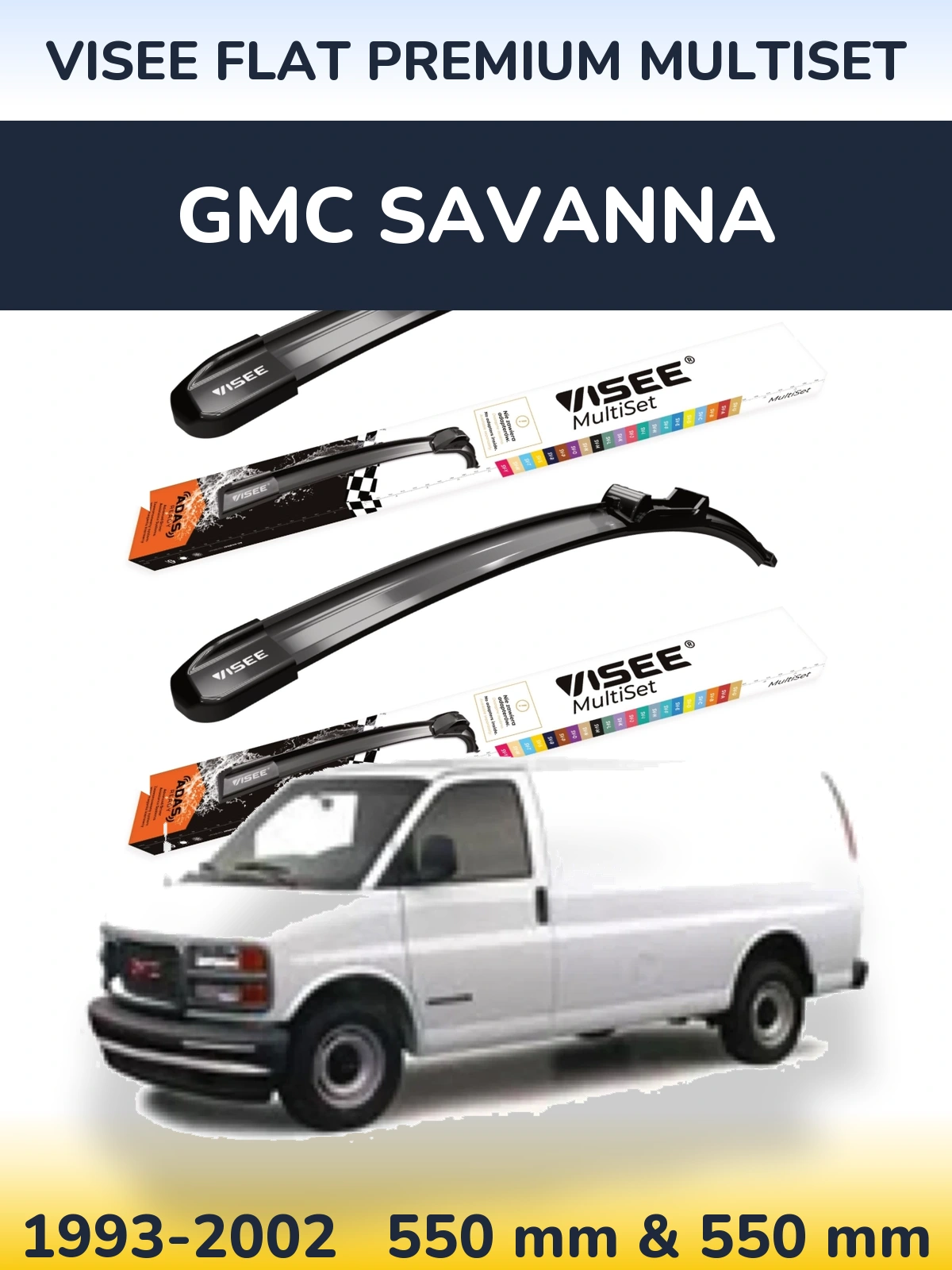 Комплект передних дворников VISEE FLAT PREMIUM MultiSet 550 & 550 мм для GMC Savanna 1993-2002