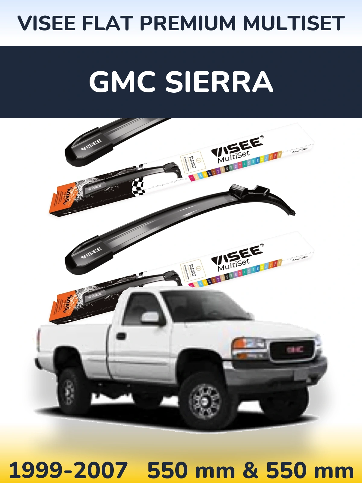 Комплект передніх щіток VISEE FLAT PREMIUM MultiSet 550 & 550 мм для GMC Sierra 1999-2007