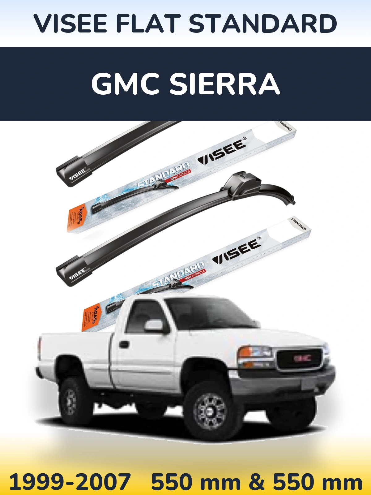 Комплект передніх щіток VISEE FLAT STANDARD 550 & 550 мм для GMC Sierra 1999-2007