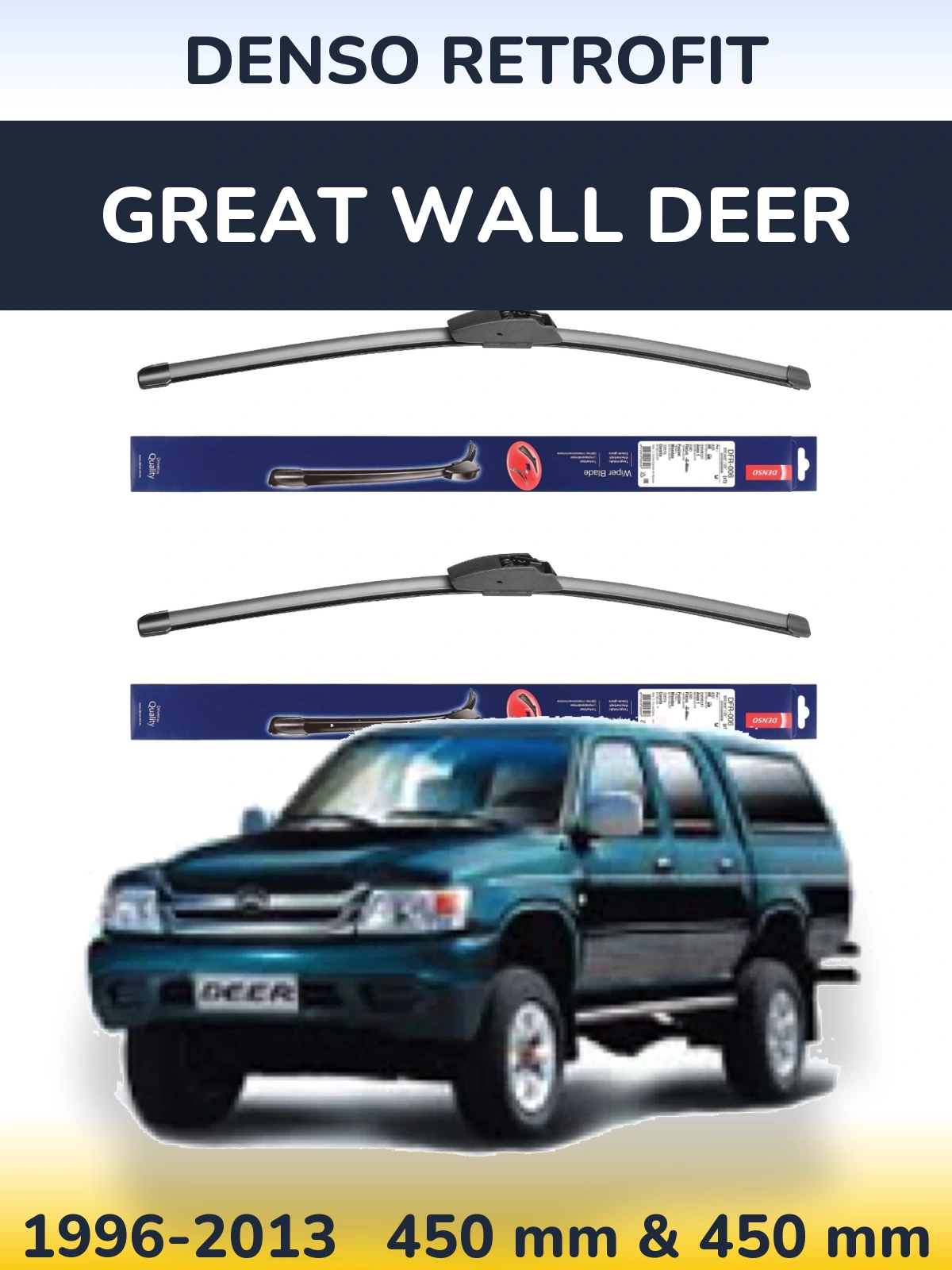 Front wiper blade set Denso Retrofit 450 & 450 mm for Great Wall Deer 1996-2013
