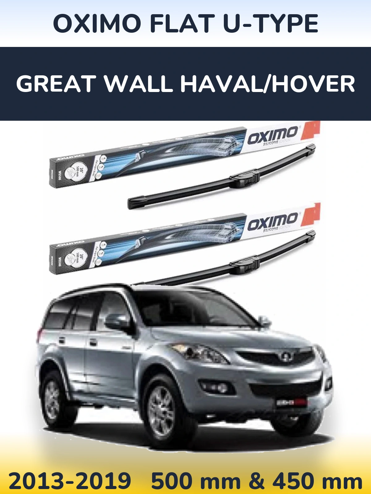 Front wiper blade set Oximo Flat U-type 500 & 450 mm for Great Wall Haval/Hover 2013-2019