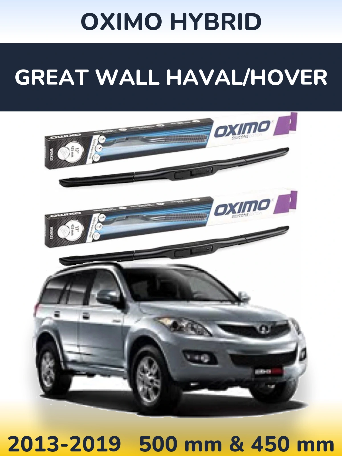 Front wiper blade set Oximo Hybrid 500 & 450 mm for Great Wall Haval/Hover 2013-2019