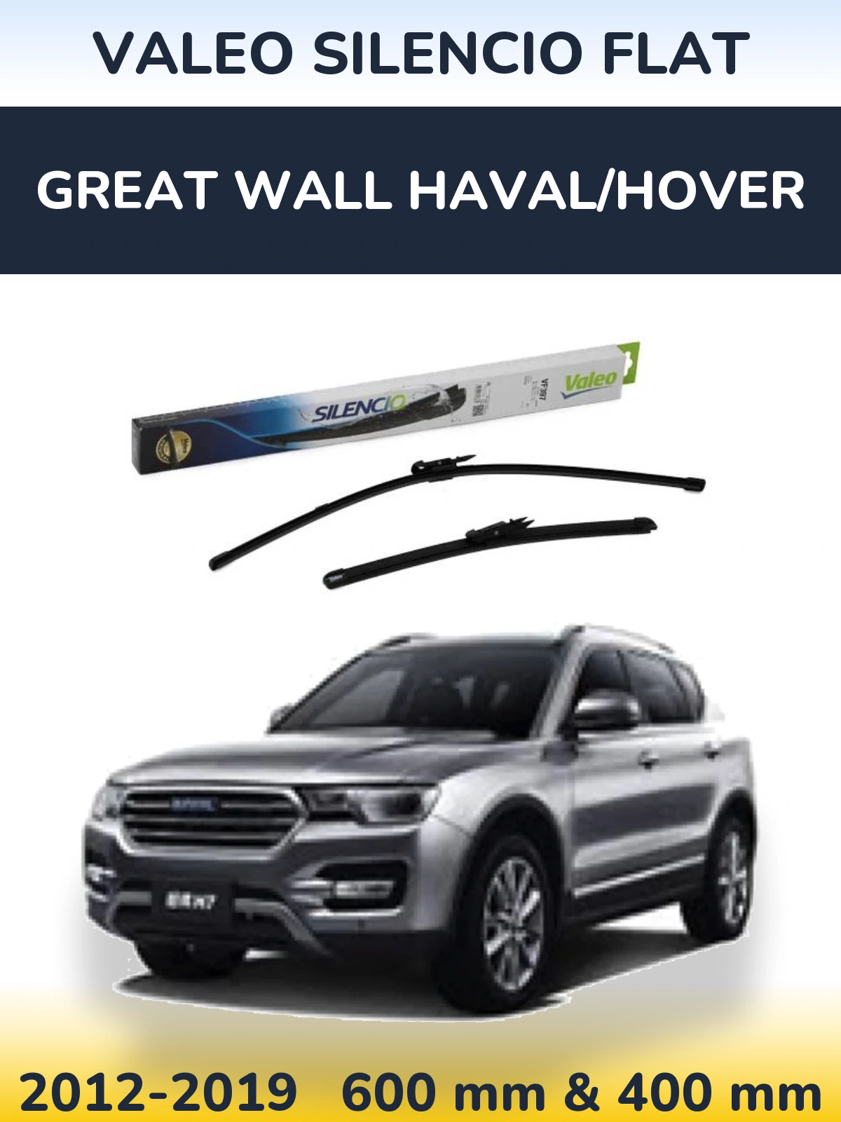 Front wiper blade set Valeo Silencio Flat 600 & 380 mm for Great Wall Haval/Hover 2012-2019