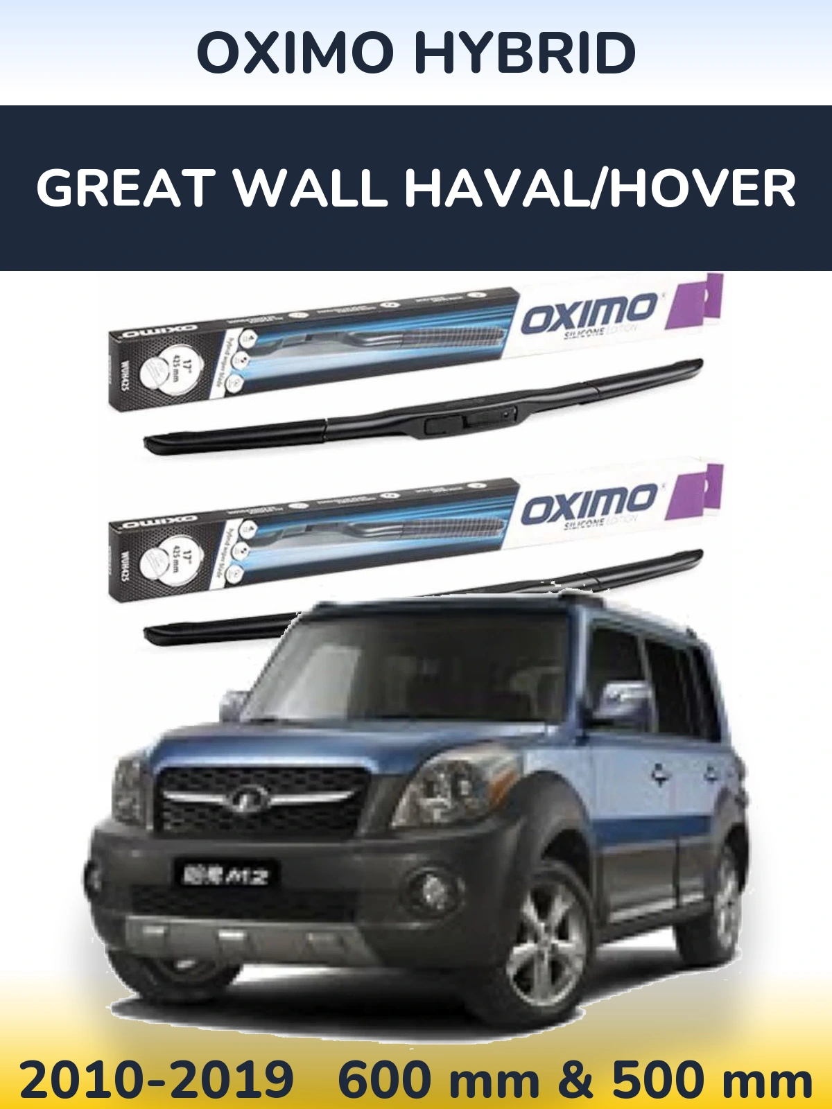 Front wiper blade set Oximo Hybrid 600 & 500 mm for Great Wall Haval/Hover 2010-2019