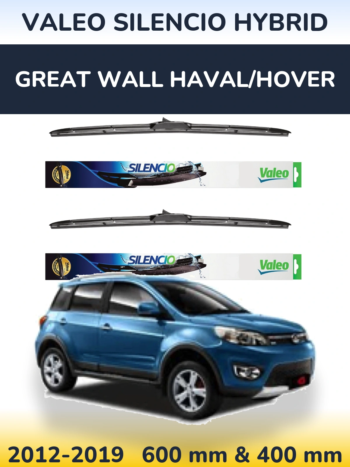 Front wiper blade set Valeo Silencio Hybrid 600 & 400 mm for Great Wall Haval/Hover 2012-2019