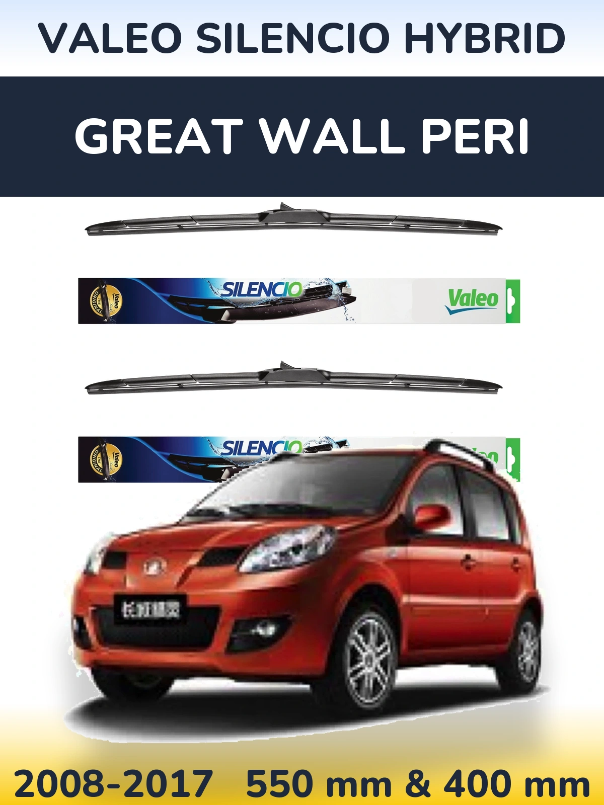 Front wiper blade set Valeo Silencio Hybrid 550 & 400 mm for Great Wall Peri 2008-2017