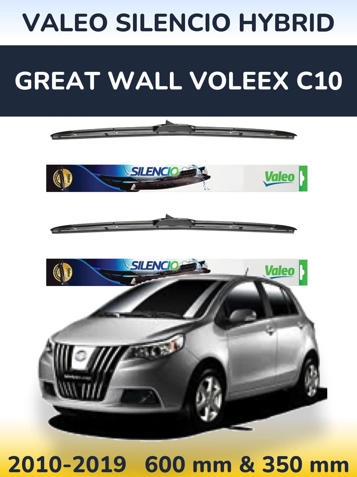 Front wiper blade set Valeo Silencio Hybrid 600 & 350 mm for Great Wall Voleex C10 2010-2019