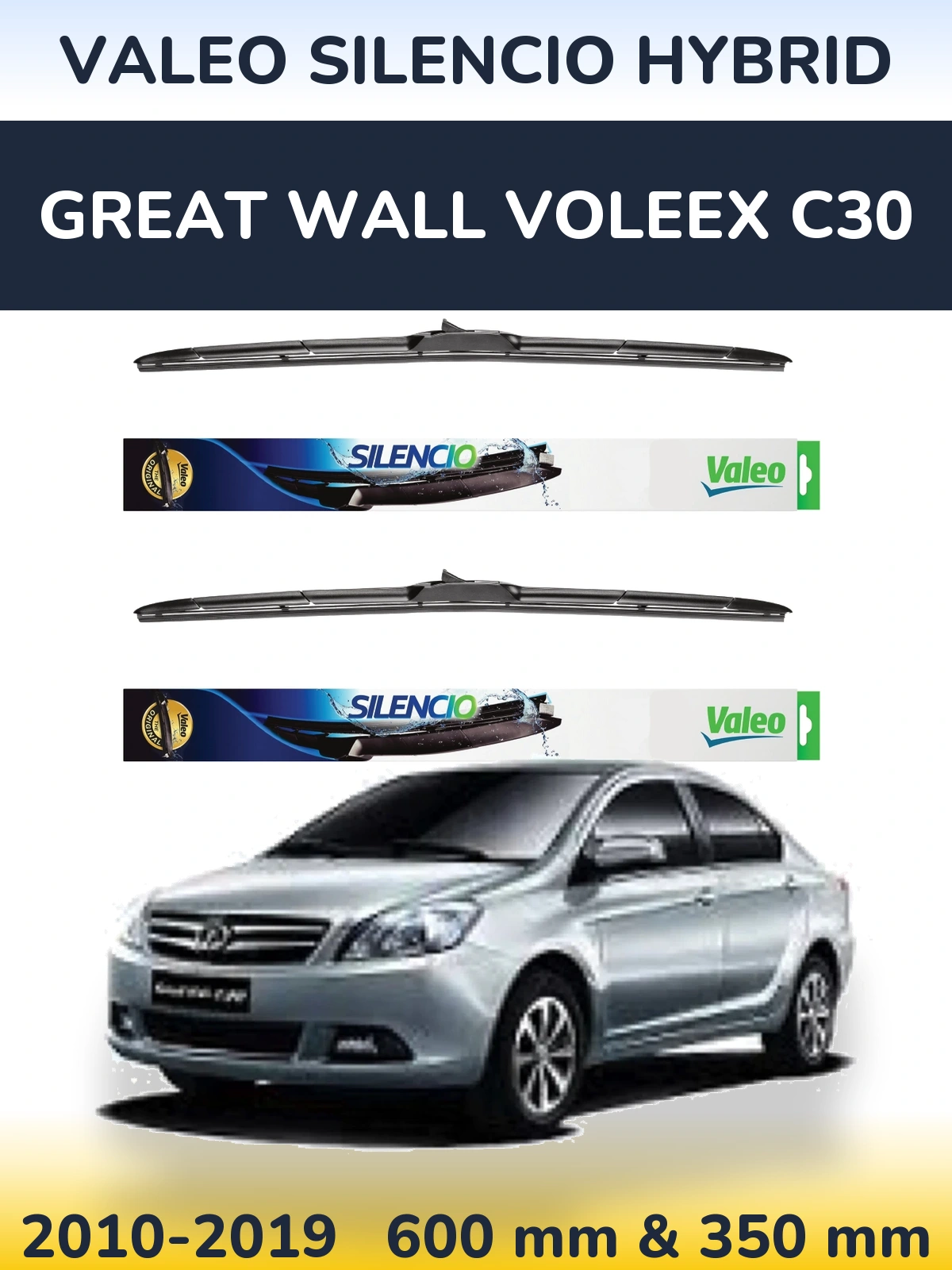 Front wiper blade set Valeo Silencio Hybrid 600 & 350 mm for Great Wall Voleex C30 2010-2019