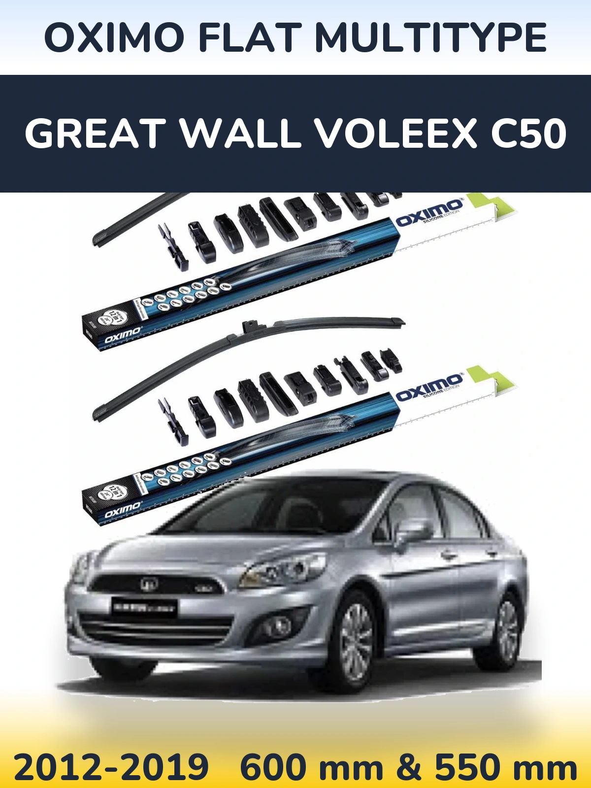 Front wiper blade set Oximo Flat MultiTypee 600 & 550 mm for Great Wall Voleex C50 2012-2019