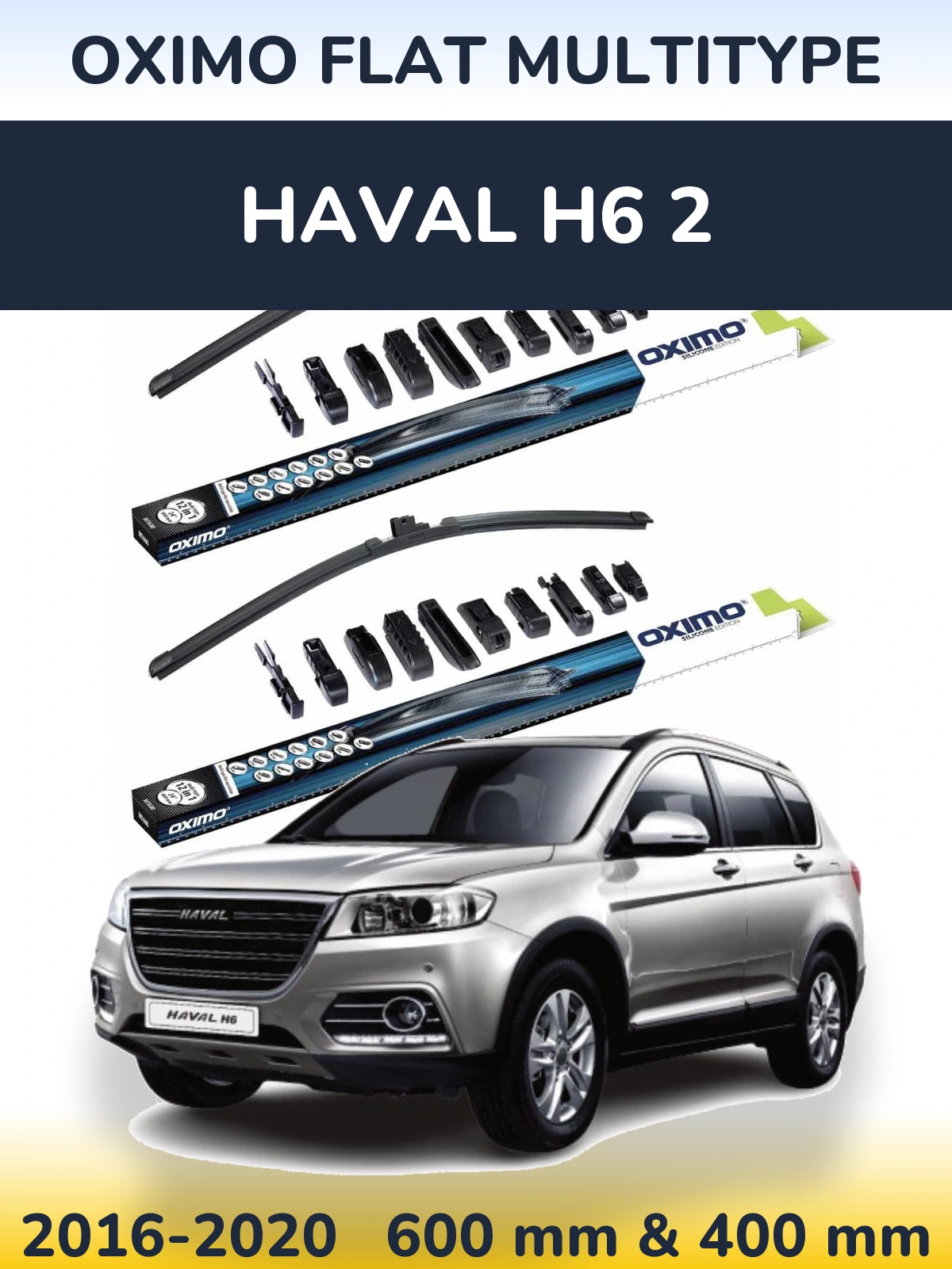 Front wiper blade set Oximo Flat MultiTypee 600 & 400 mm for Haval H6 2 2016-2020