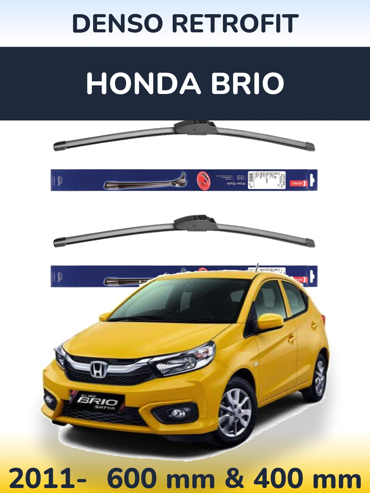 Комплект передних дворников Denso Retrofit 600 & 400 мм для Honda Brio 2011-2026