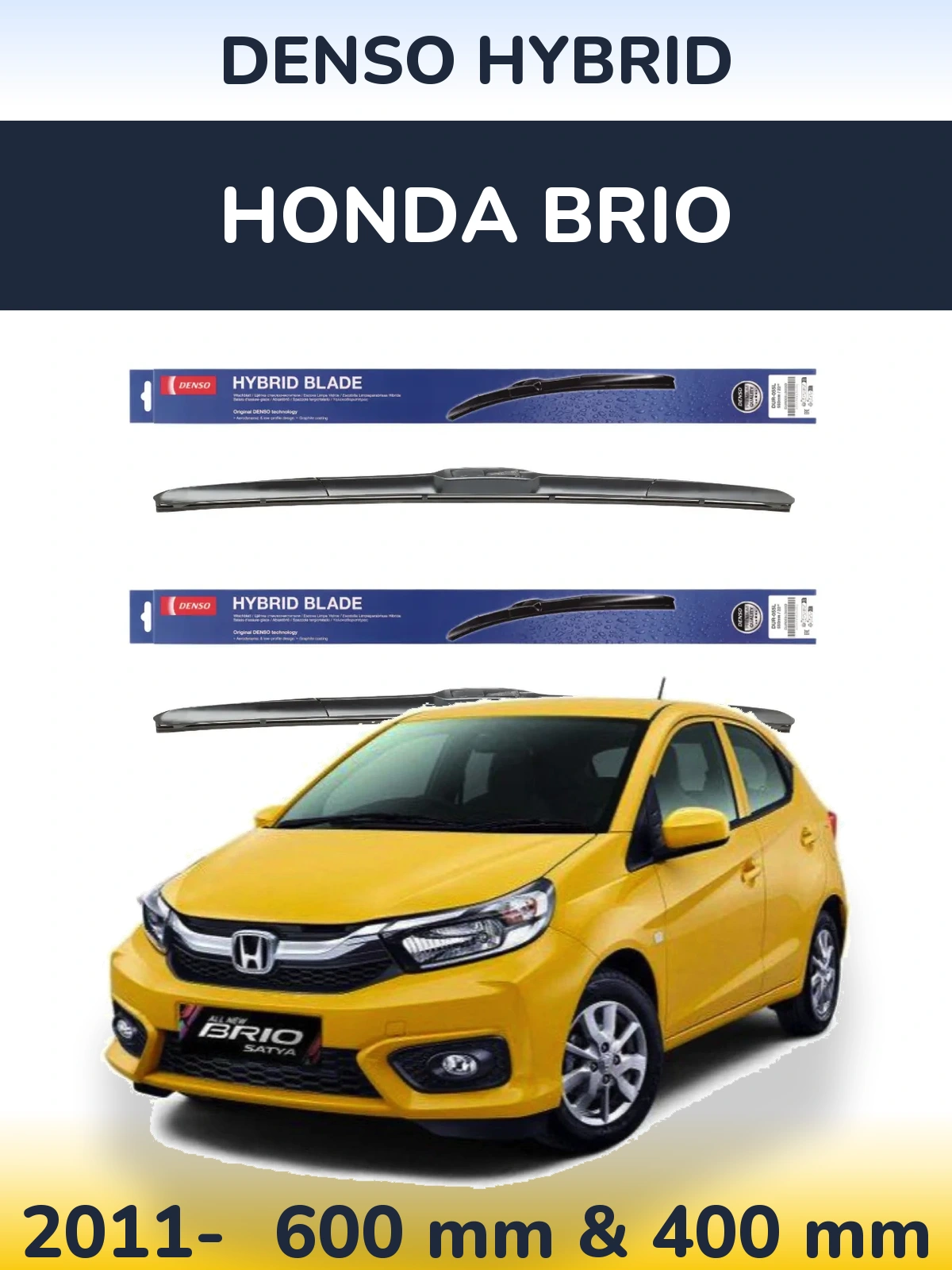 Комплект передних дворников Denso Hybrid 600 & 400 мм для Honda Brio 2011-2026