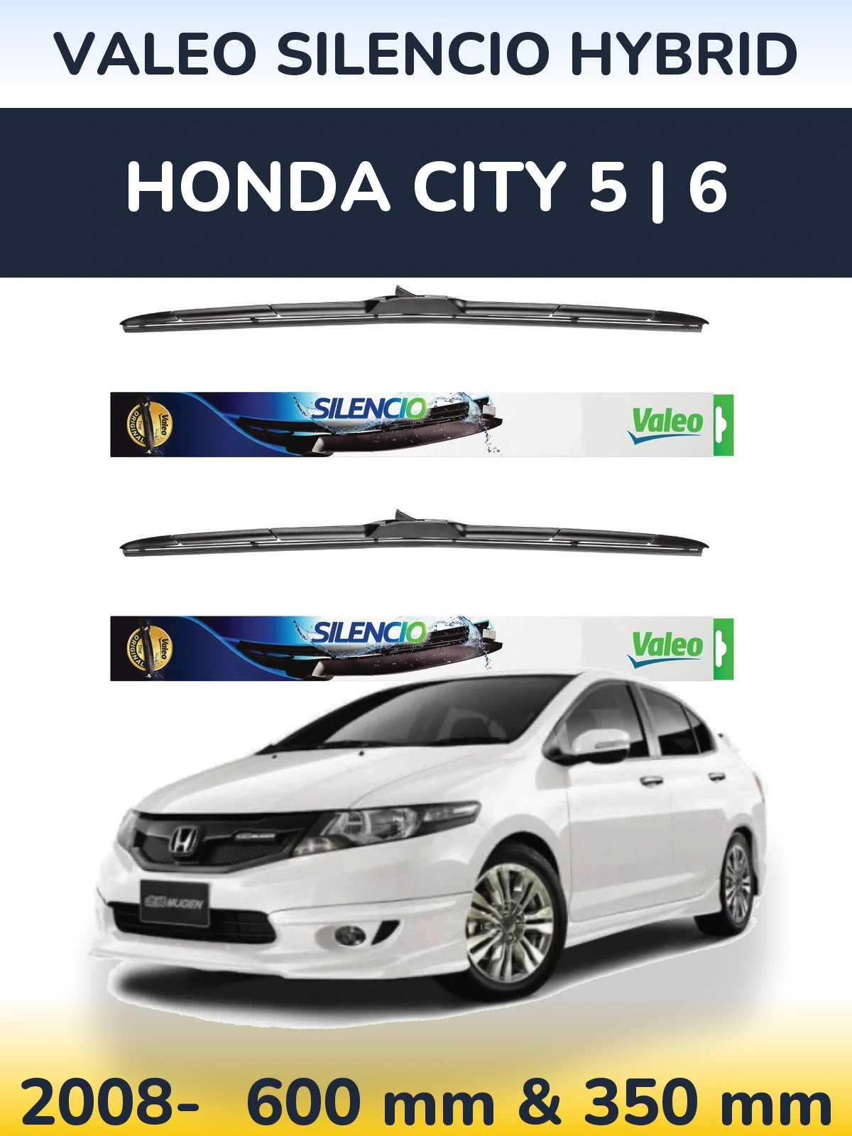 Комплект передних дворников Valeo Silencio Hybrid 600 & 350 мм для Honda City 5 | 6 2008-2026