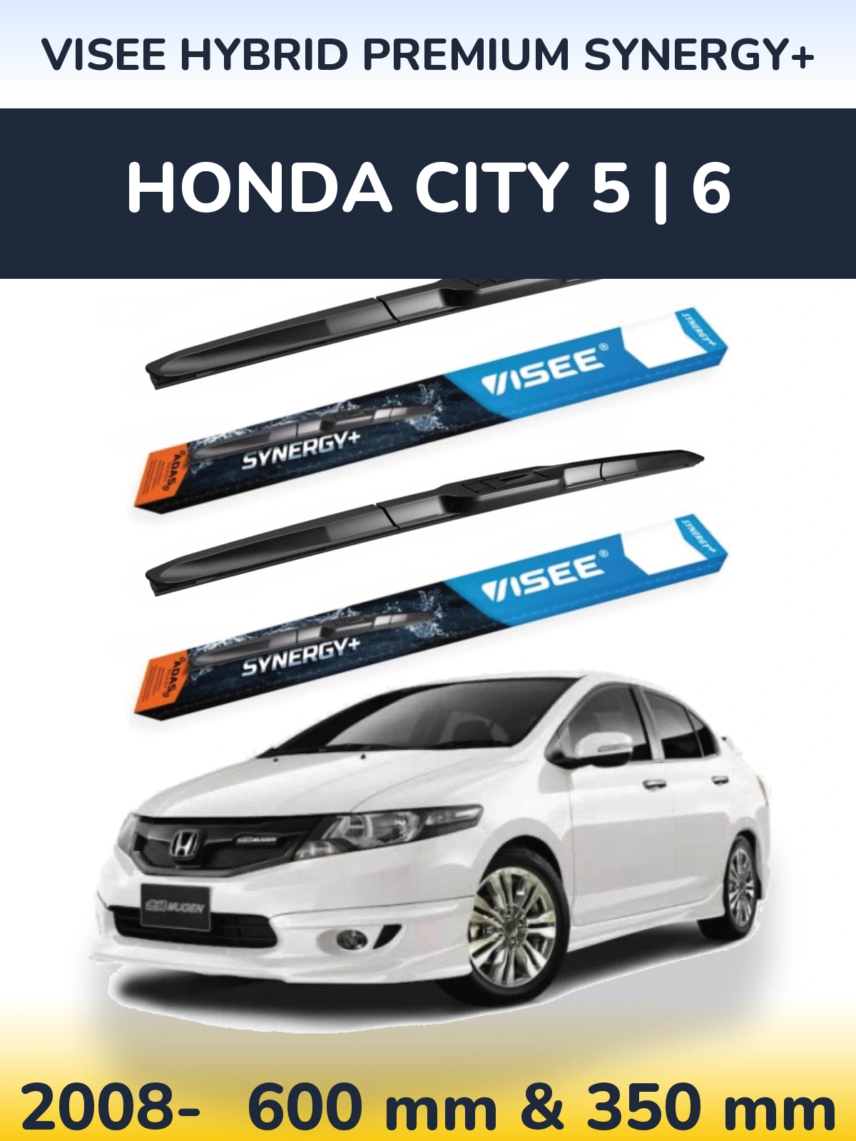 Front wiper blade set VISEE HYBRID PREMIUM SYNERGY+ 600 & 350 mm for Honda City 5 | 6 2008-2026
