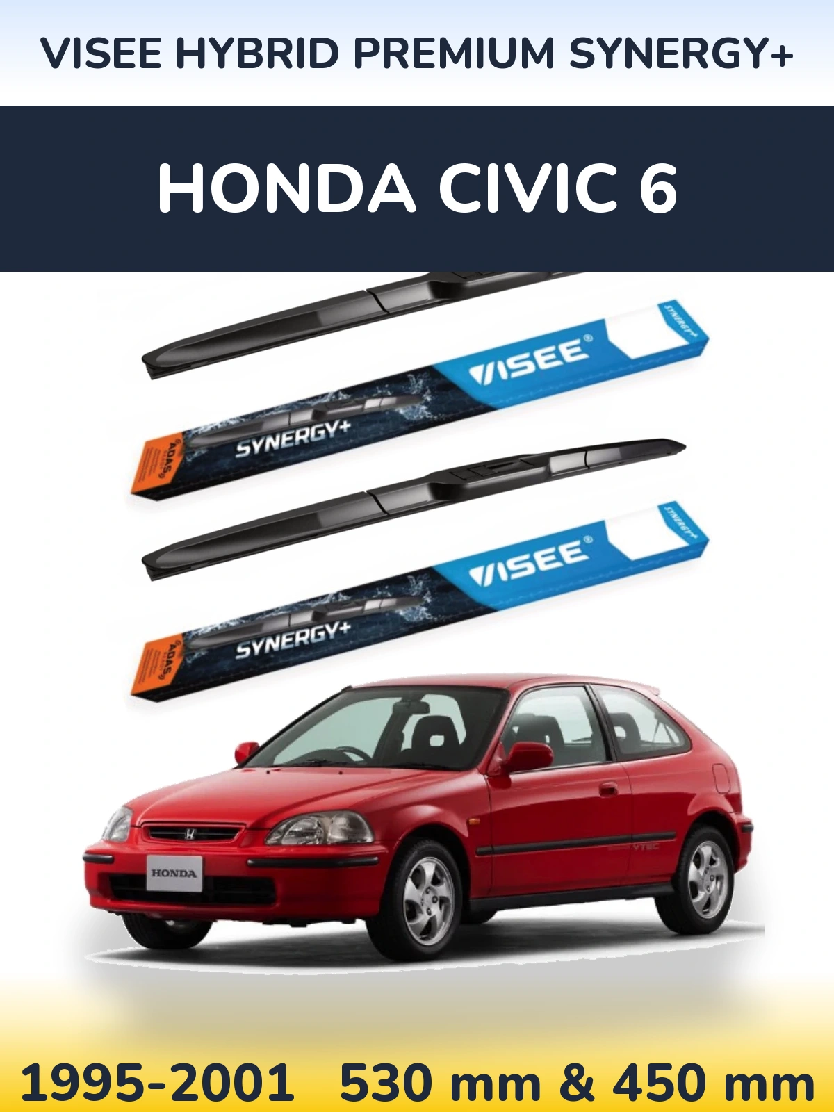 Front wiper blade set VISEE HYBRID PREMIUM SYNERGY+ 530 & 450 mm for Honda Civic 6 1995-2001