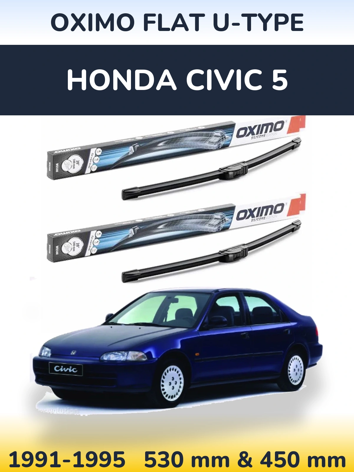 Комплект передних дворников Oximo Flat U-type 530 & 450 мм для Honda Civic 5 1991-1995