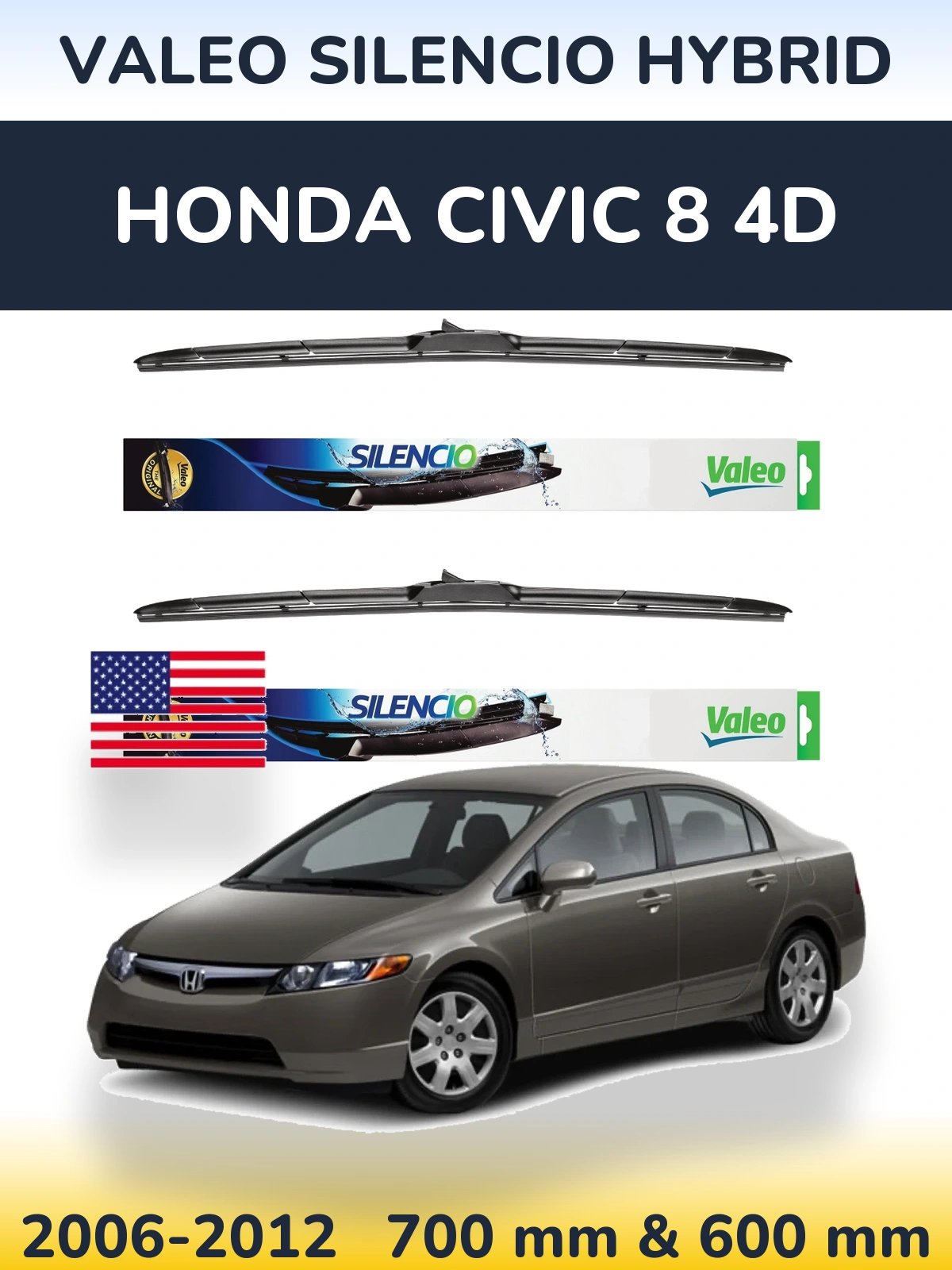 Комплект передних дворников Valeo Silencio Hybrid 700 & 600 мм для Honda Civic 8 4D 2006-2012