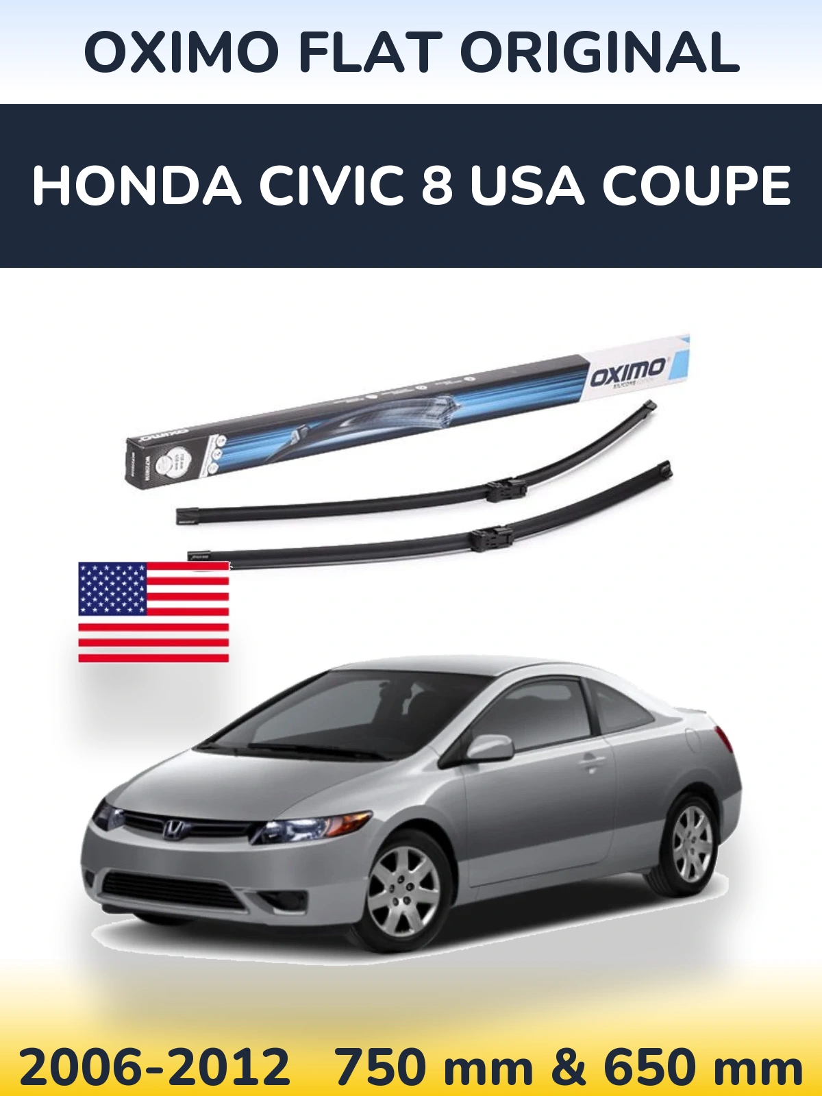 Комплект передних дворников Oximo Flat Original 750 & 650 мм для Honda Civic 8 USA coupe 2006-2012