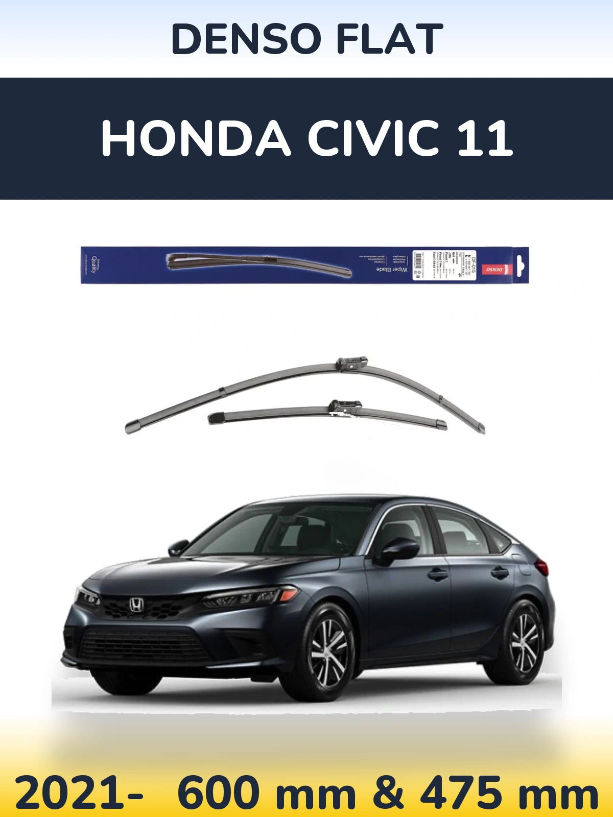 Front wiper blade set Denso Flat 600 & 475 mm for Honda Civic 11 2021-2026
