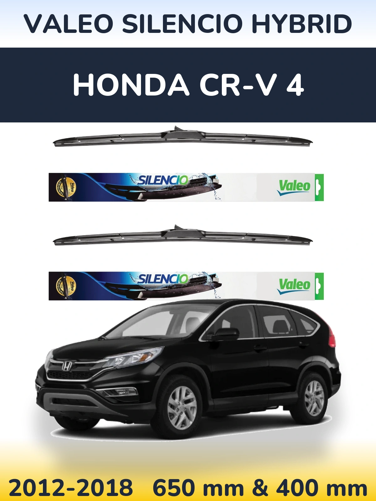 Front wiper blade set Valeo Silencio Hybrid 650 & 400 mm for Honda CR-V 4 2012-2018