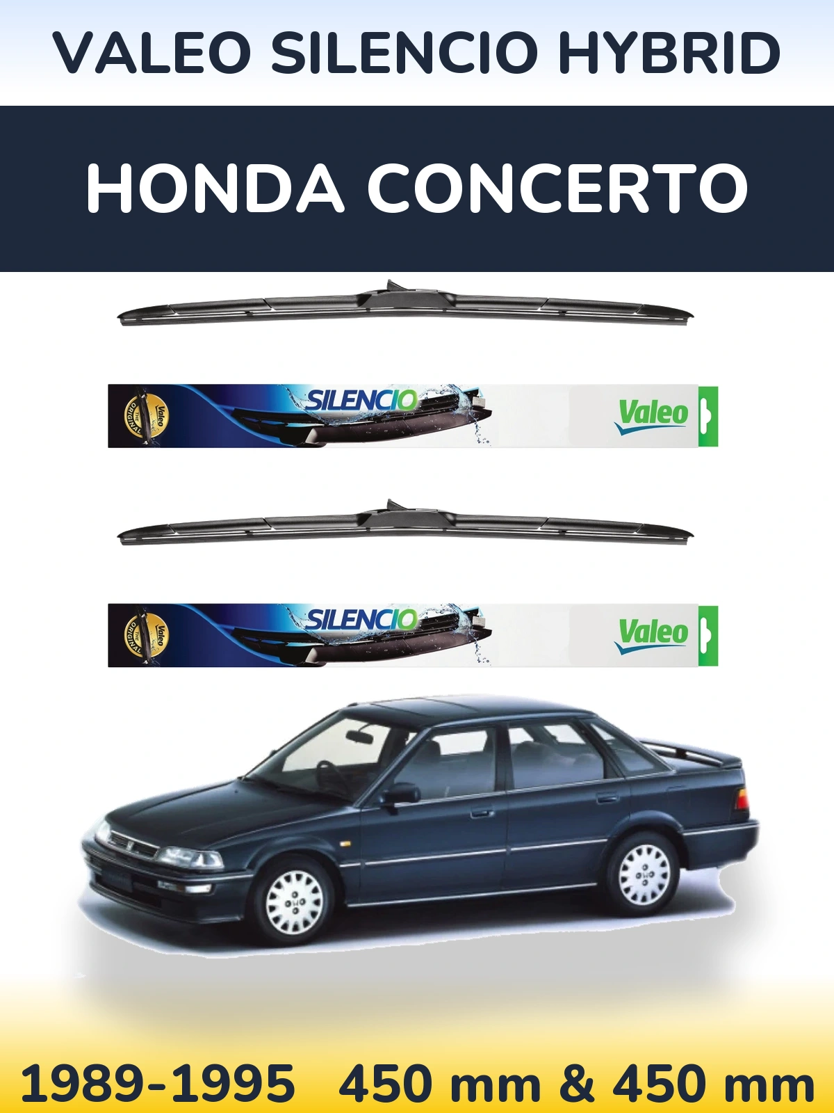 Комплект передних дворников Valeo Silencio Hybrid 450 & 450 мм для Honda Concerto 1989-1995