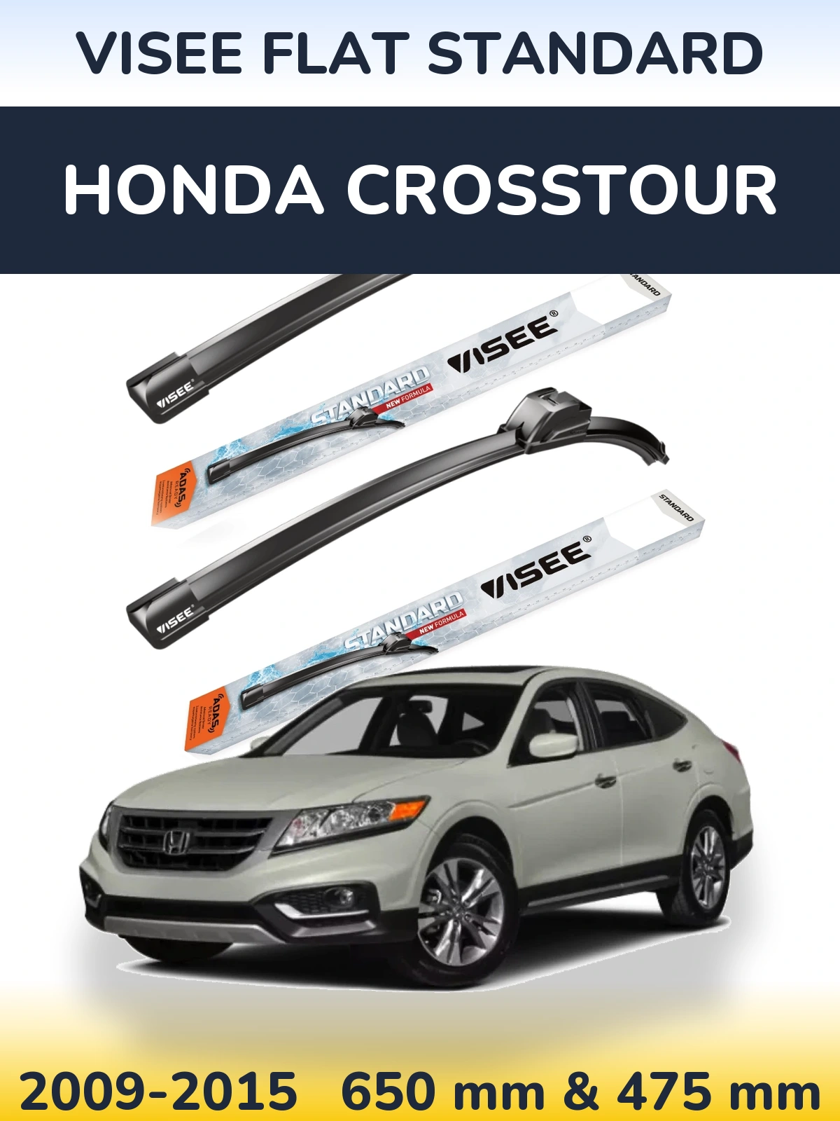 Front wiper blade set VISEE FLAT STANDARD 650 & 475 mm for Honda Crosstour 2009-2015