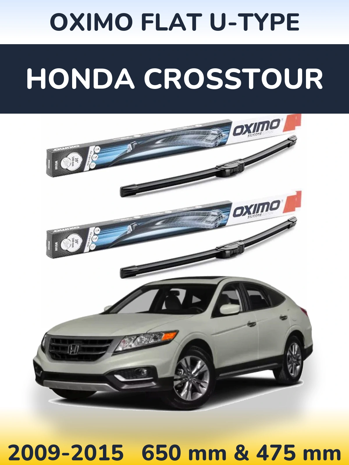 Front wiper blade set Oximo Flat U-type 650 & 475 mm for Honda Crosstour 2009-2015