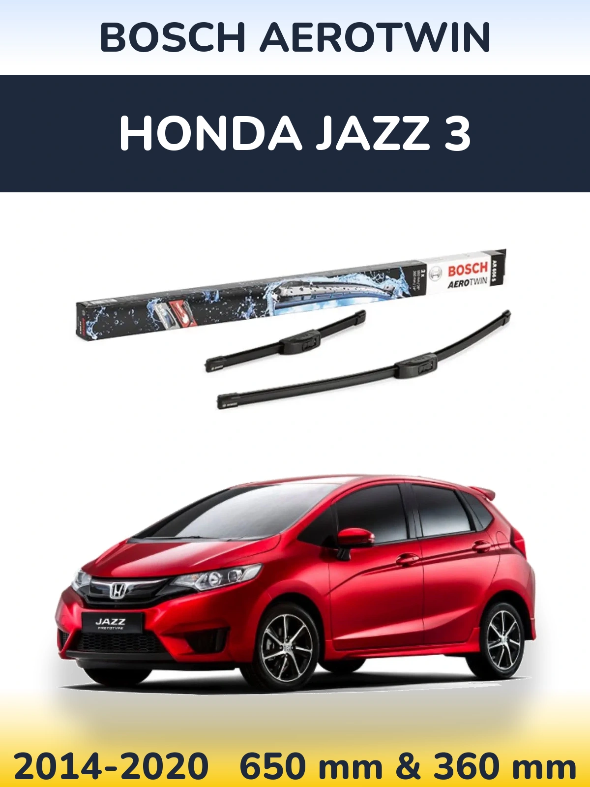Front wiper blade set BOSCH AeroTwin 650 & 360 mm for Honda Jazz 3 2014-2020