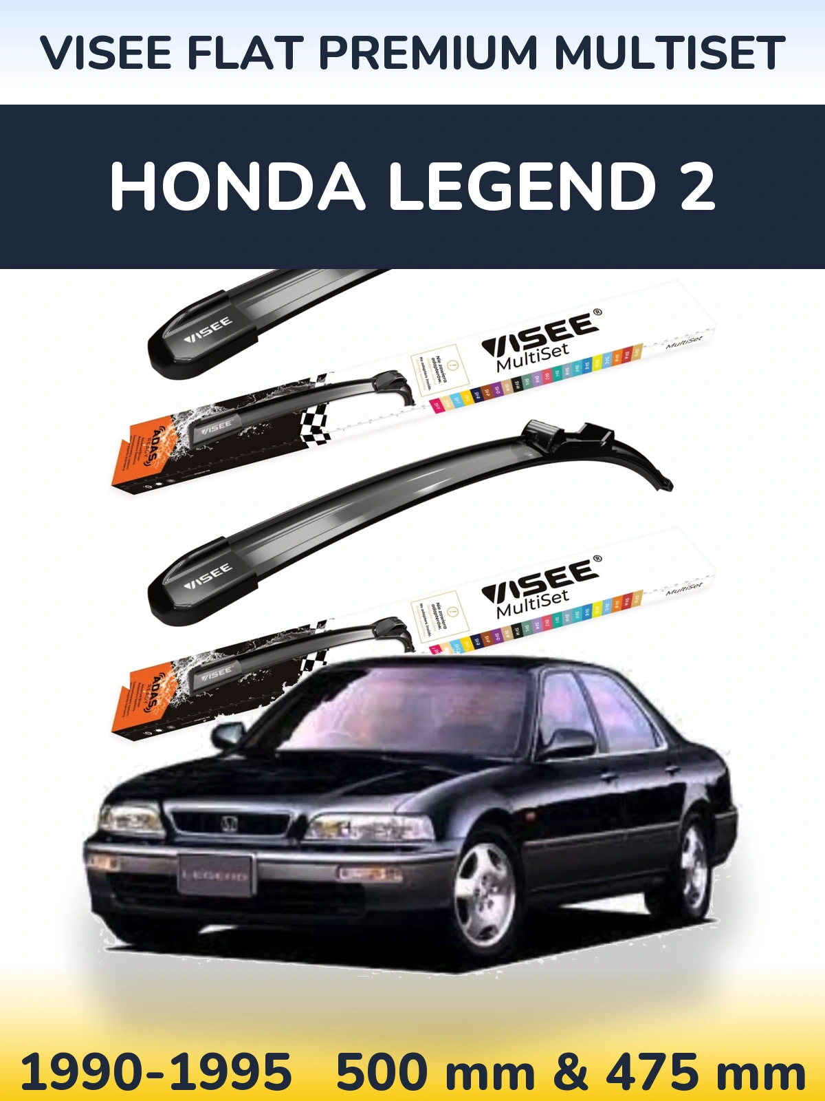 Front wiper blade set VISEE FLAT PREMIUM MultiSet 500 & 475 mm for Honda Legend 2 1990-1995