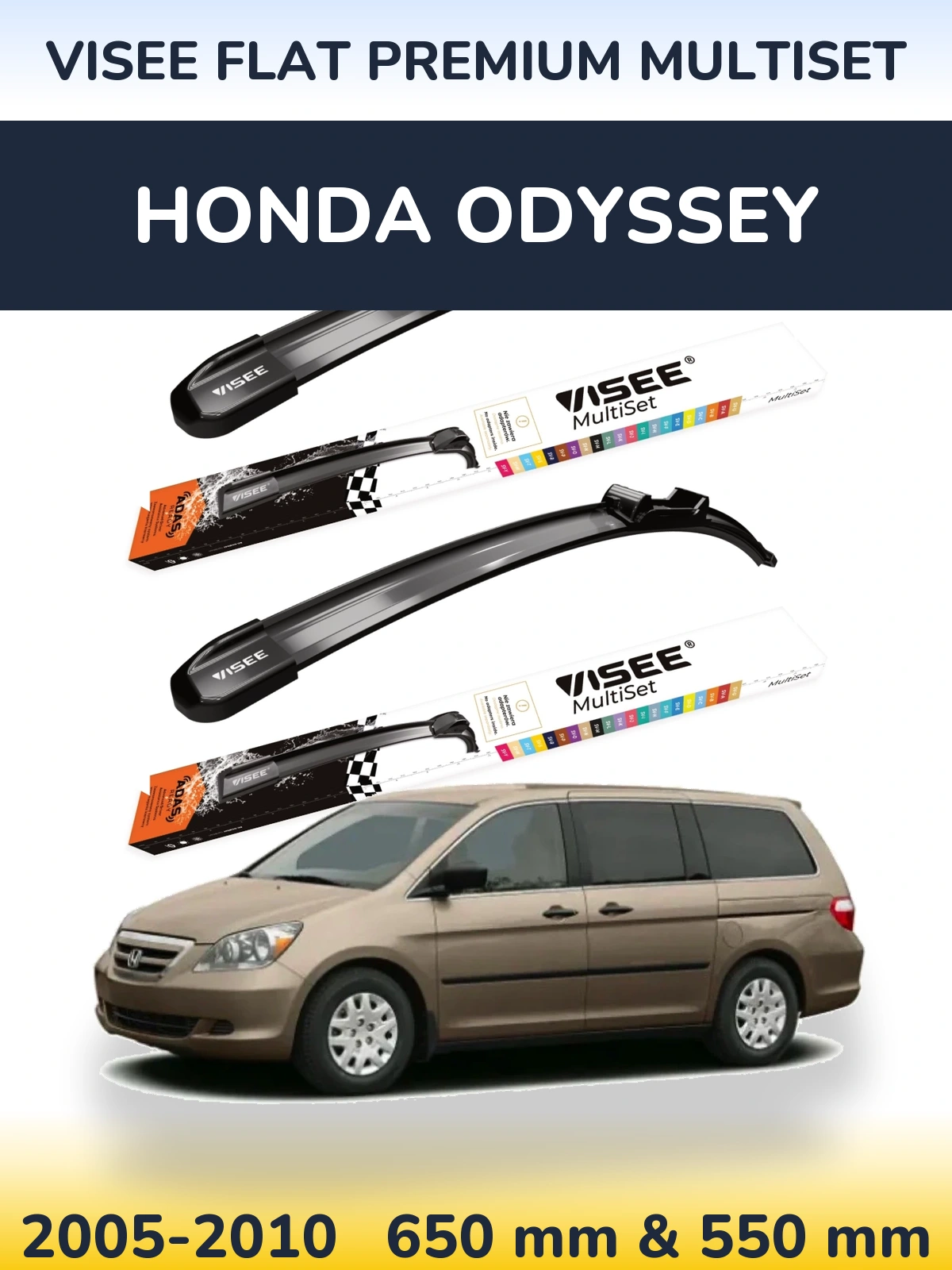 Front wiper blade set VISEE FLAT PREMIUM MultiSet 650 & 550 mm for Honda Odyssey 2005-2010