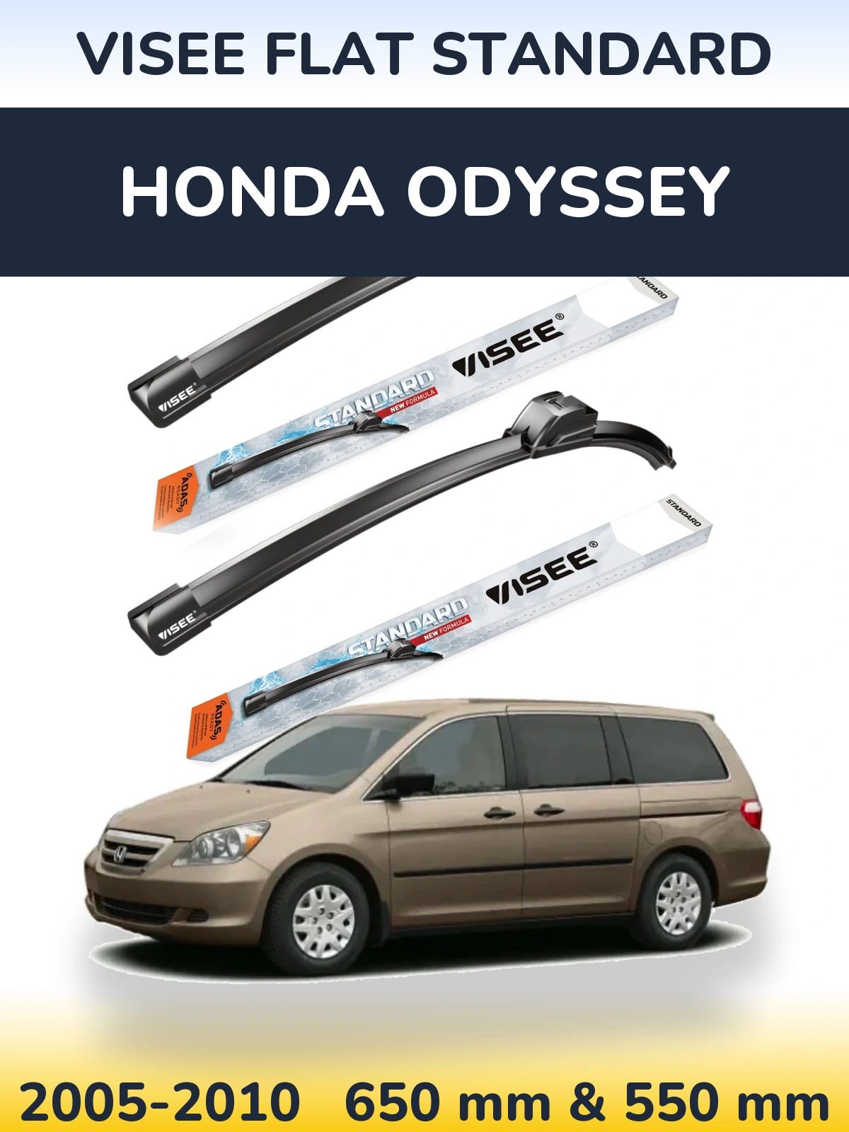 Комплект передних дворников VISEE FLAT STANDARD 650 & 550 мм для Honda Odyssey 2005-2010