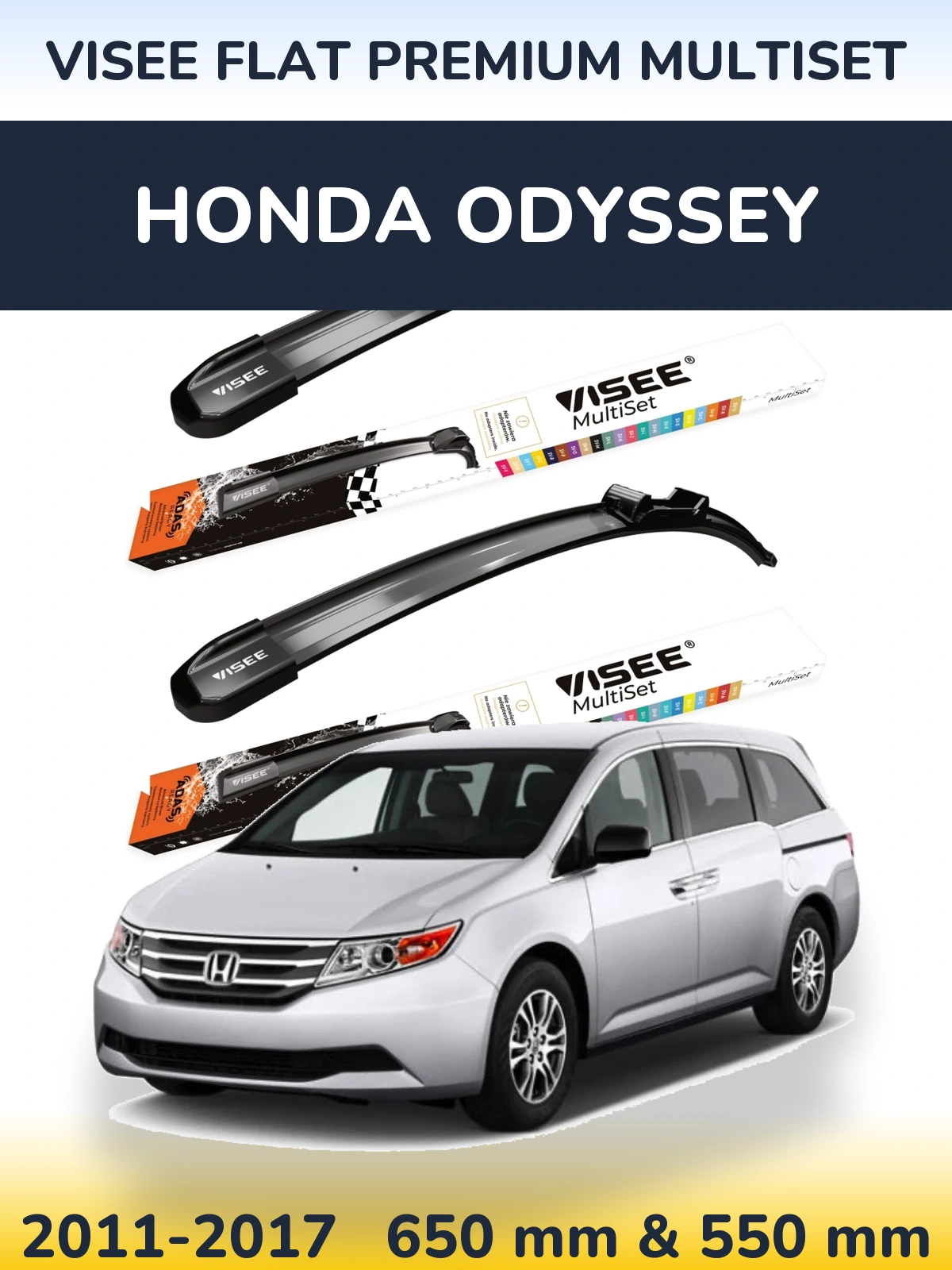 Front wiper blade set VISEE FLAT PREMIUM MultiSet 650 & 550 mm for Honda Odyssey 2011-2017