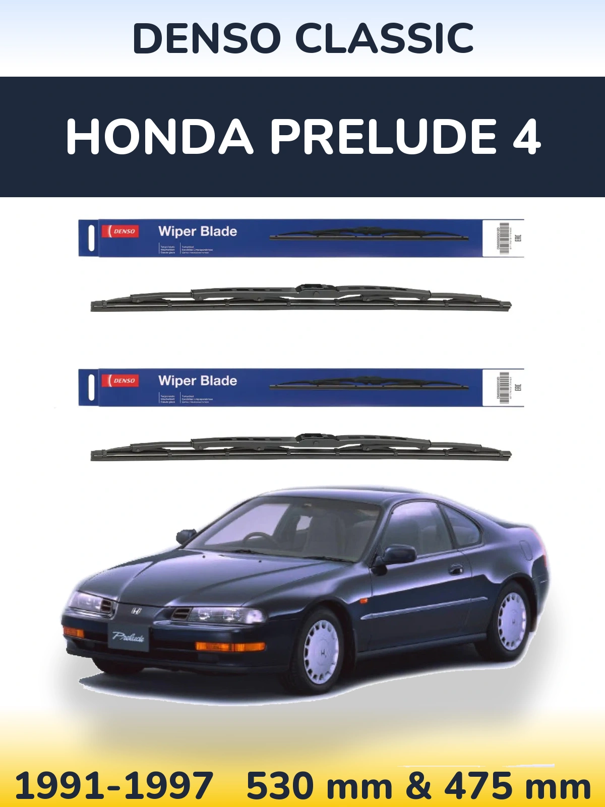 Front wiper blade set Denso Classic 530 & 475 mm for Honda Prelude 4 1991-1997
