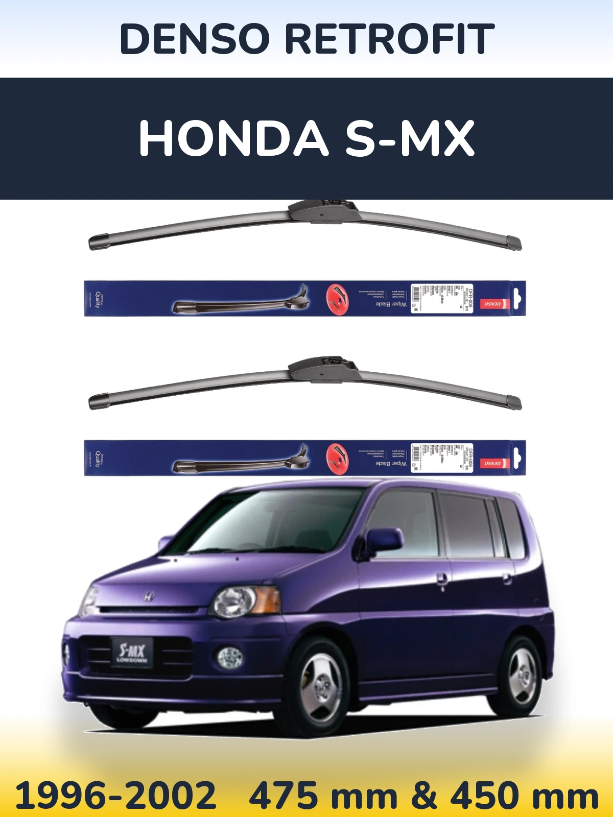 Front wiper blade set Denso Retrofit 475 & 450 mm for Honda S-MX 1996-2002