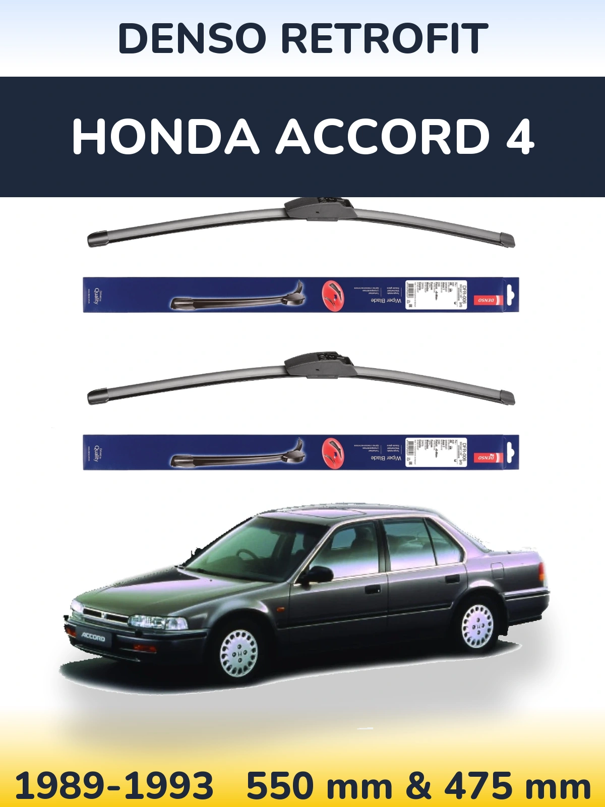 Front wiper blade set Denso Retrofit 550 & 475 mm for Honda Accord 4 1989-1993