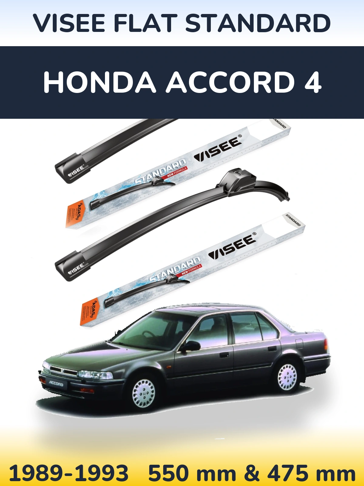 Front wiper blade set VISEE FLAT STANDARD 550 & 475 mm for Honda Accord 4 1989-1993