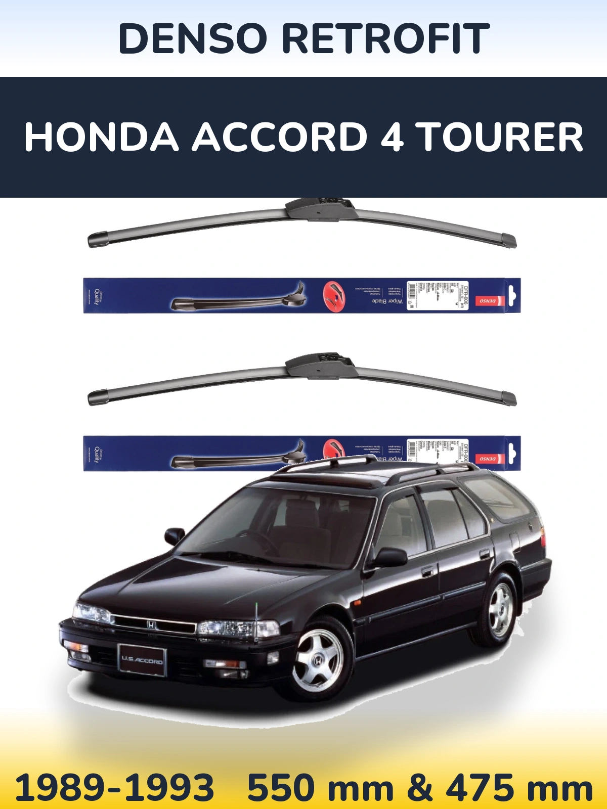 Front wiper blade set Denso Retrofit 550 & 475 mm for Honda Accord 4 Tourer 1989-1993