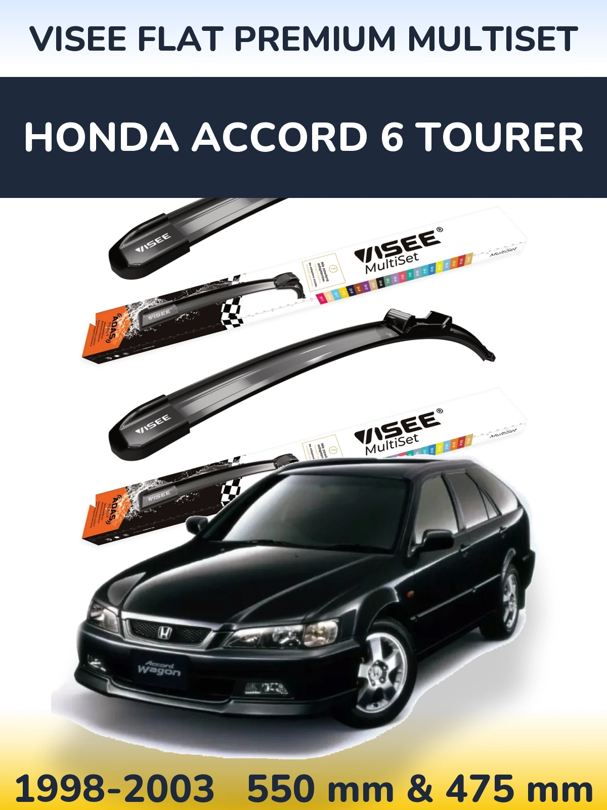 Front wiper blade set VISEE FLAT PREMIUM MultiSet 550 & 475 mm for Honda Accord 6 Tourer 1998-2003
