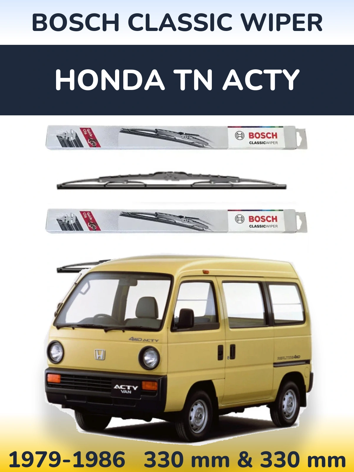 Front wiper blade set BOSCH Classic Wiper 340 & 340 mm for Honda TN Acty 1979-1986