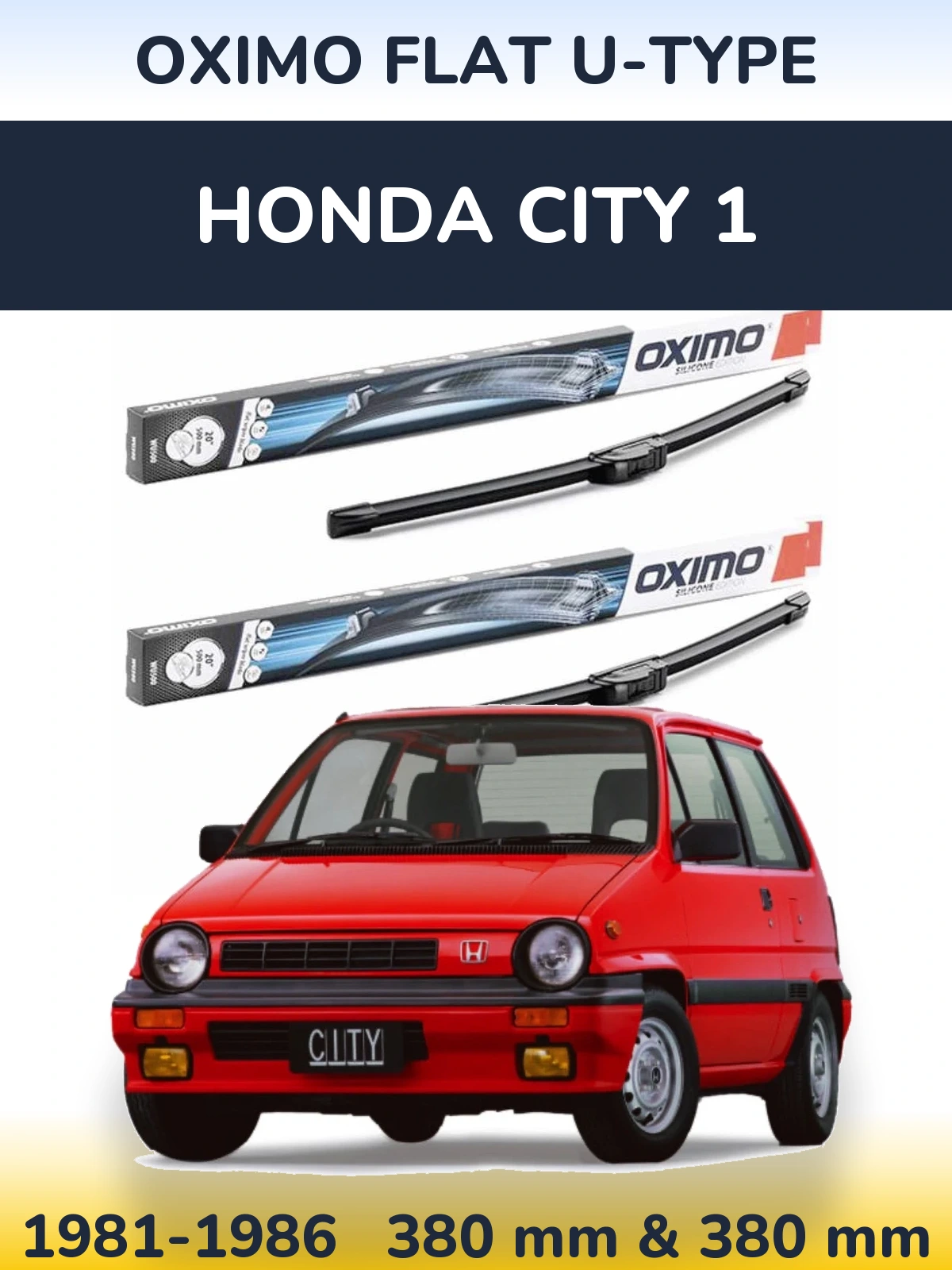 Front wiper blade set Oximo Flat U-type 380 & 380 mm for Honda City 1 1981-1986