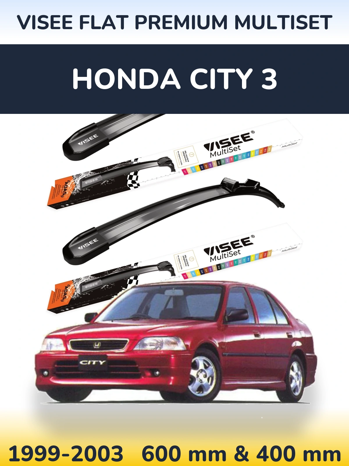 Front wiper blade set VISEE FLAT PREMIUM MultiSet 600 & 400 mm for Honda City 3 1999-2003