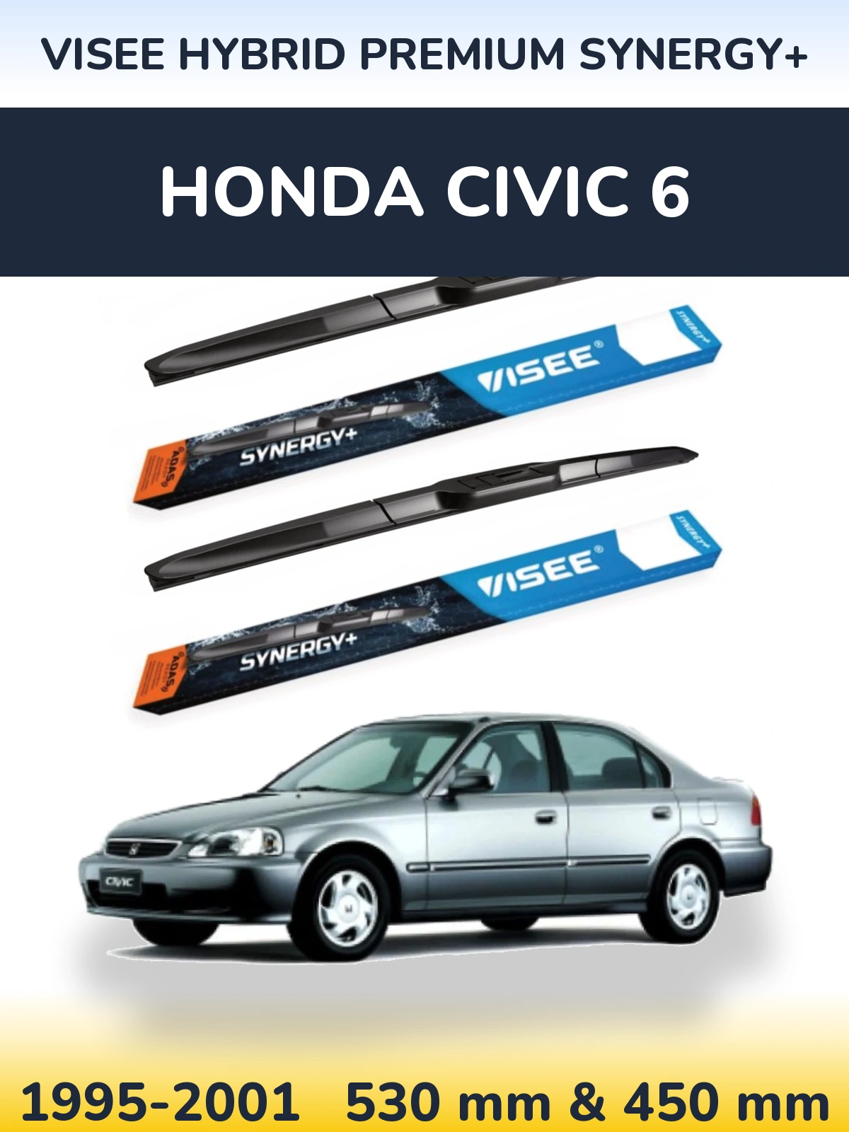 Front wiper blade set VISEE HYBRID PREMIUM SYNERGY+ 530 & 450 mm for Honda Civic 6 1995-2001