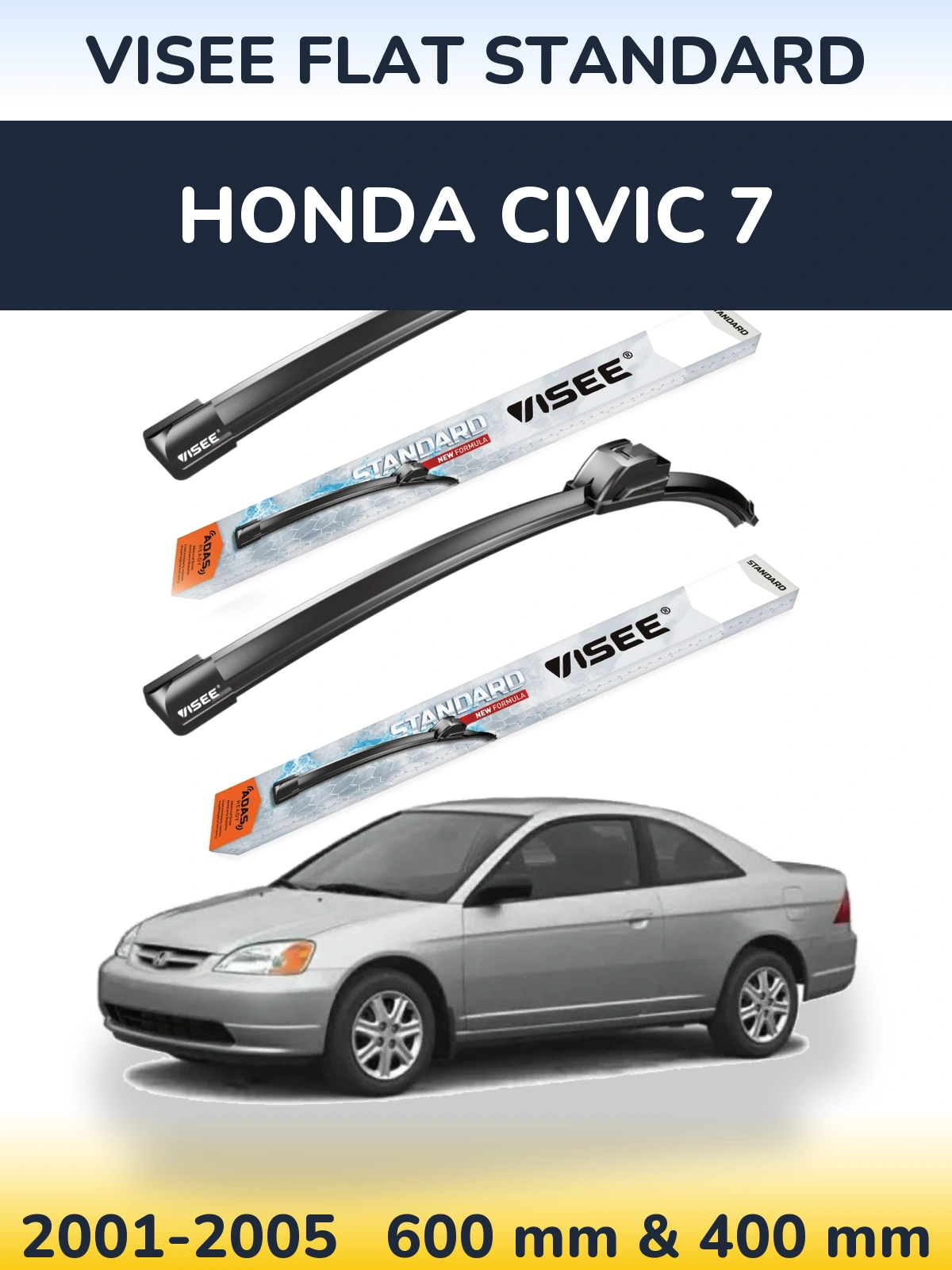 Комплект передних дворников VISEE FLAT STANDARD 600 & 400 мм для Honda Civic 7 2001-2005