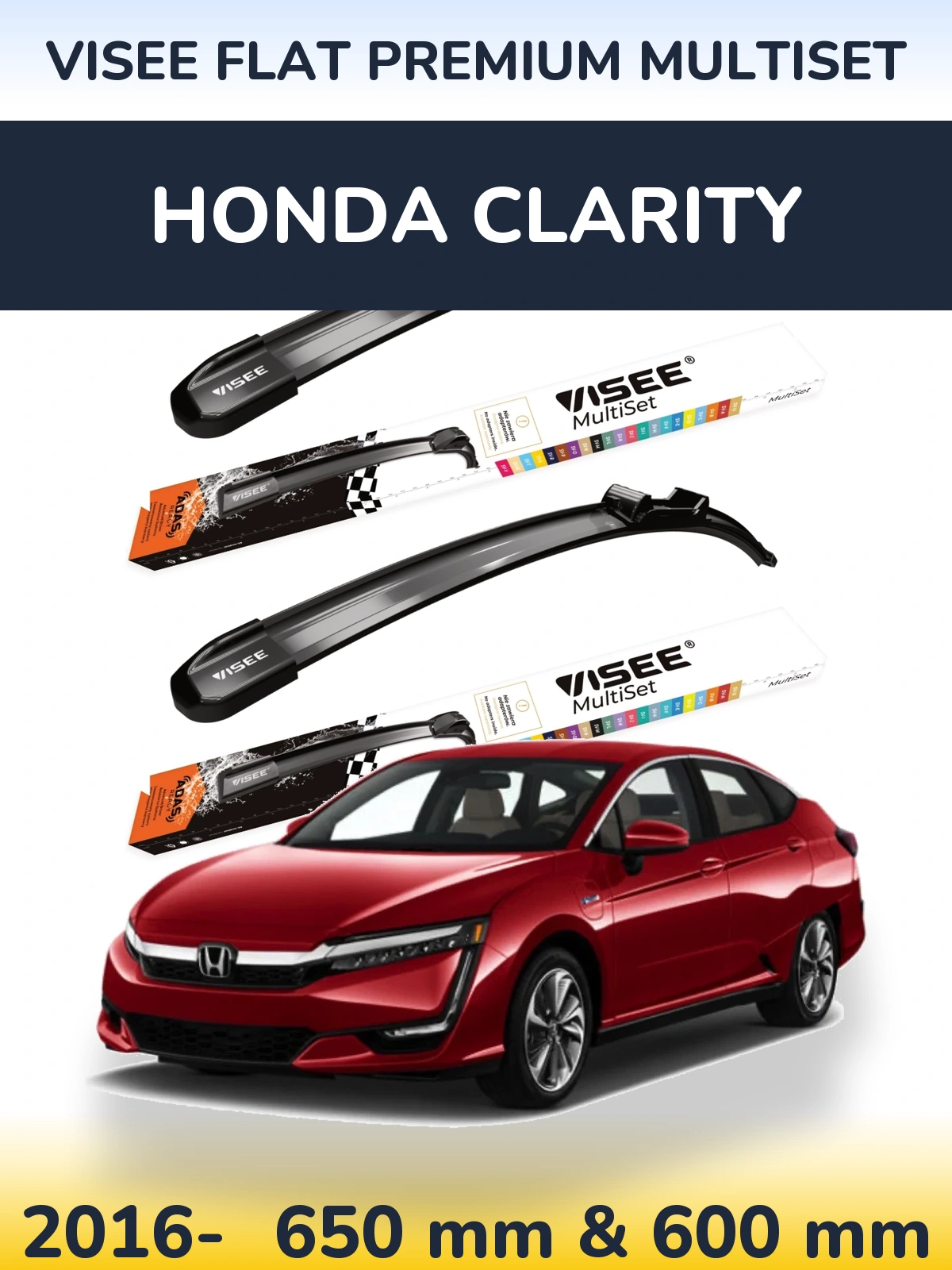Комплект передніх щіток VISEE FLAT PREMIUM MultiSet 650 & 600 мм для Honda Clarity 2016-2026